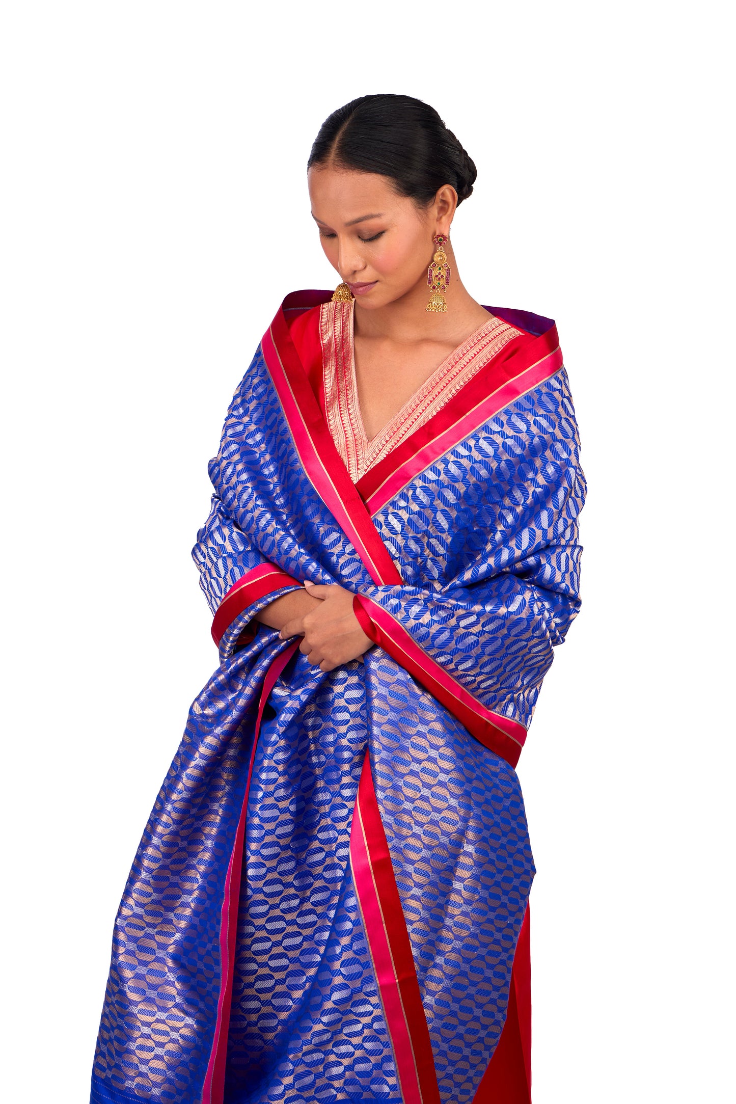 Ink Blue katan Silk Mashru Border Dupatta