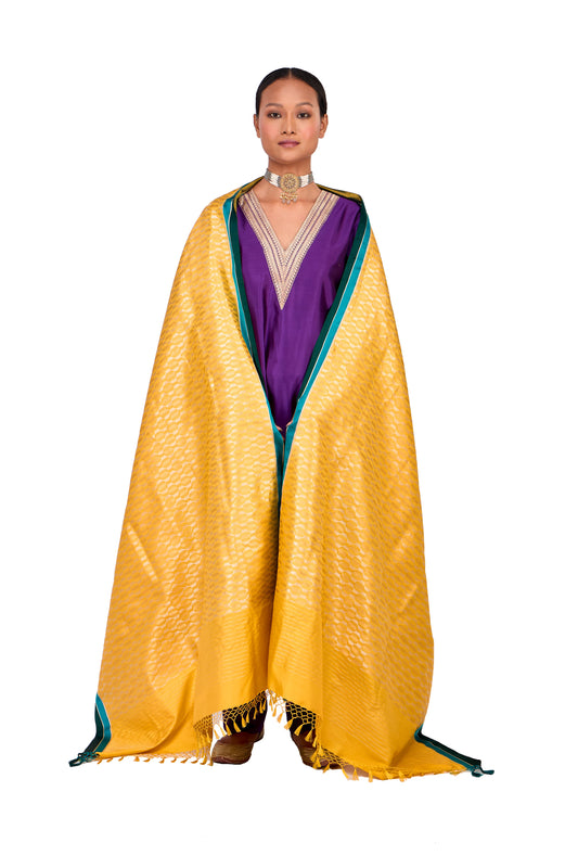 Mustard katan Silk Mashru Border Dupatta