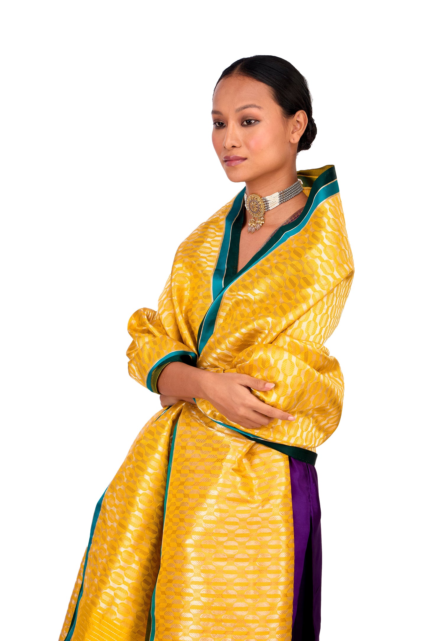 Mustard katan Silk Mashru Border Dupatta