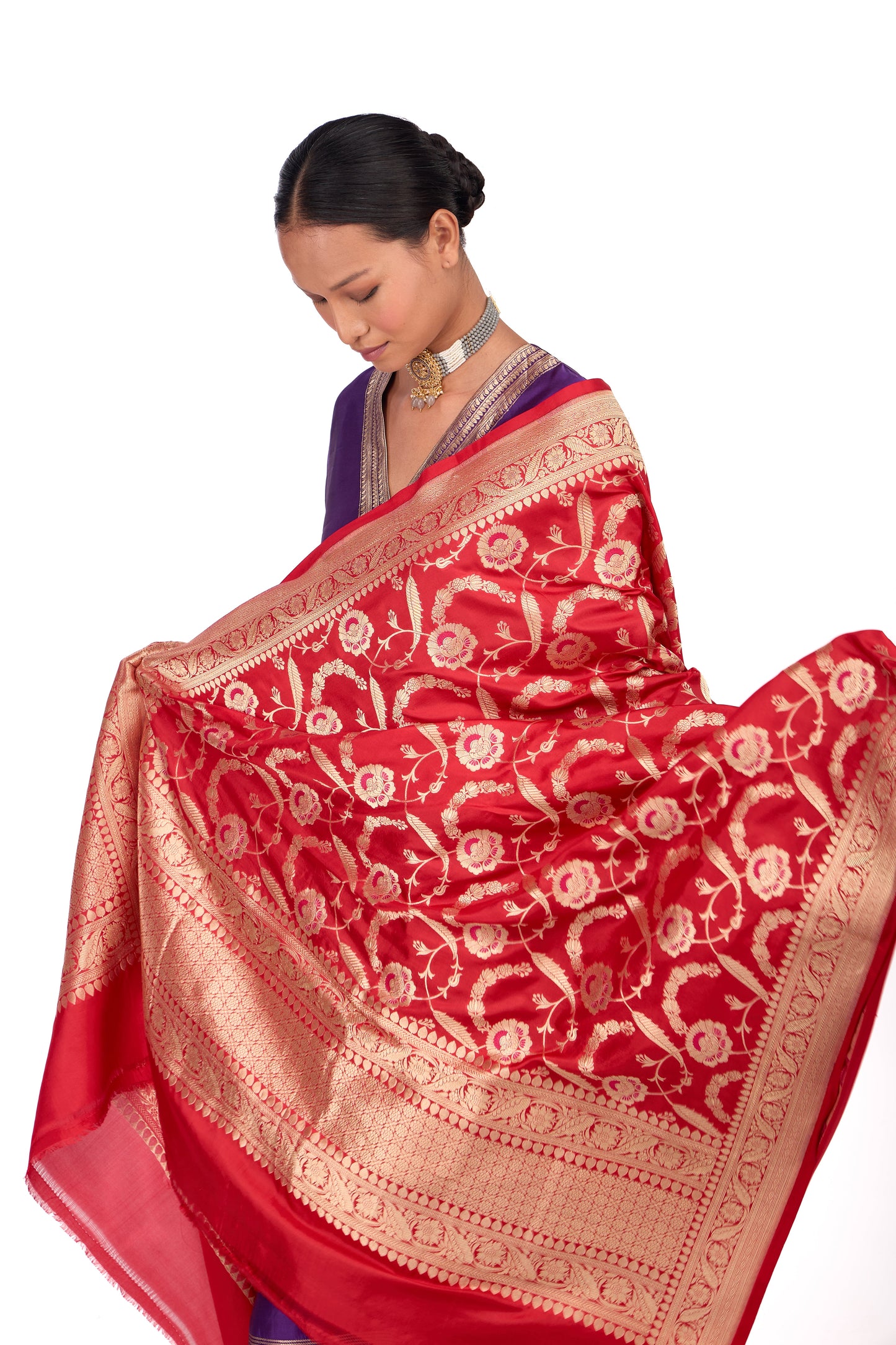 Red Katan silk Dupatta