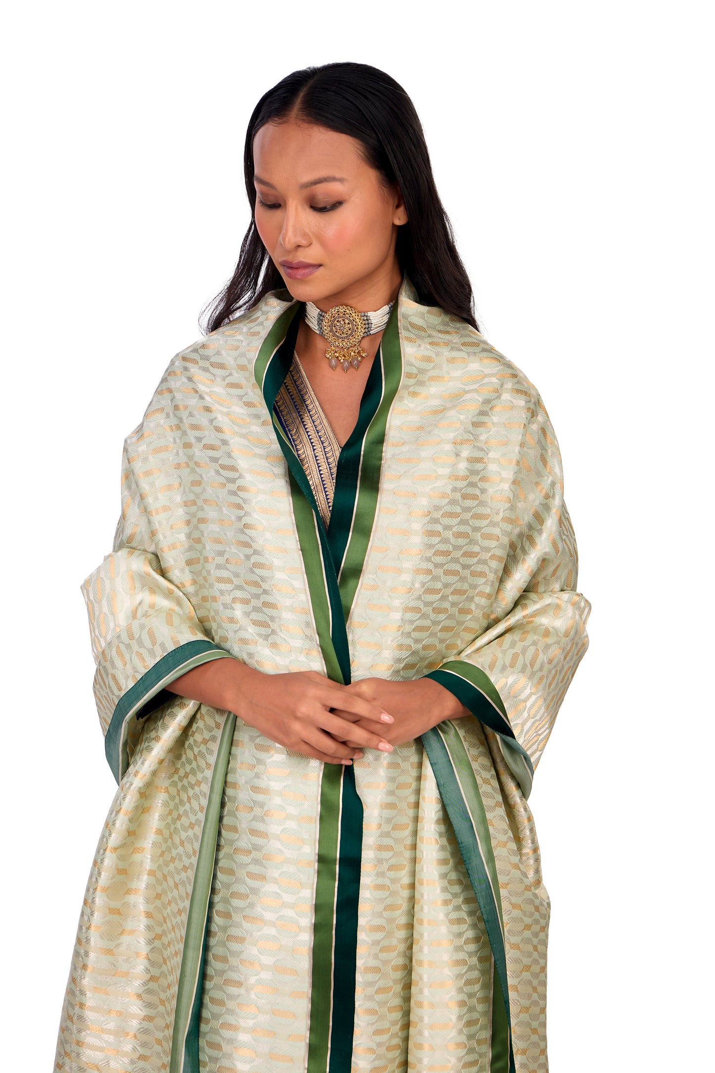 Mint Green katan Silk Mashru Border Dupatta