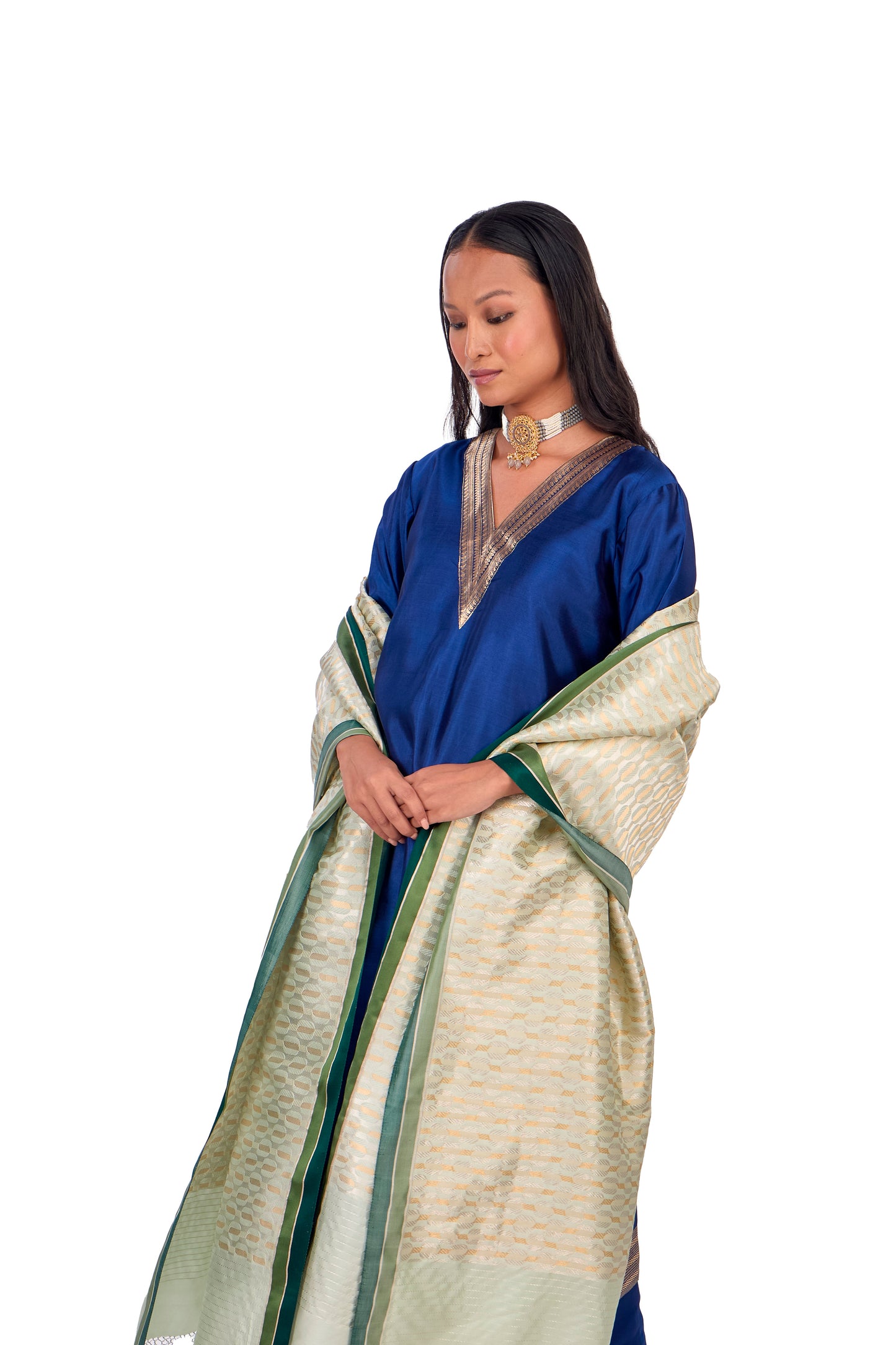 Mint Green katan Silk Mashru Border Dupatta