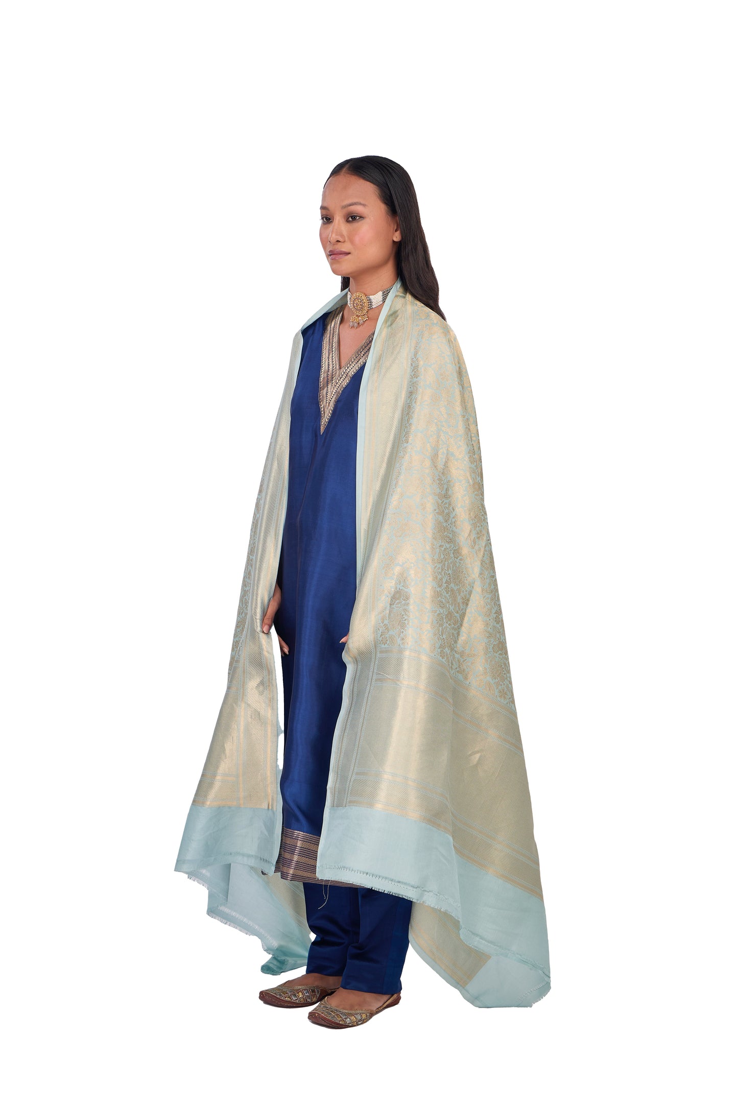 Sky Blue Katan silk Dupatta
