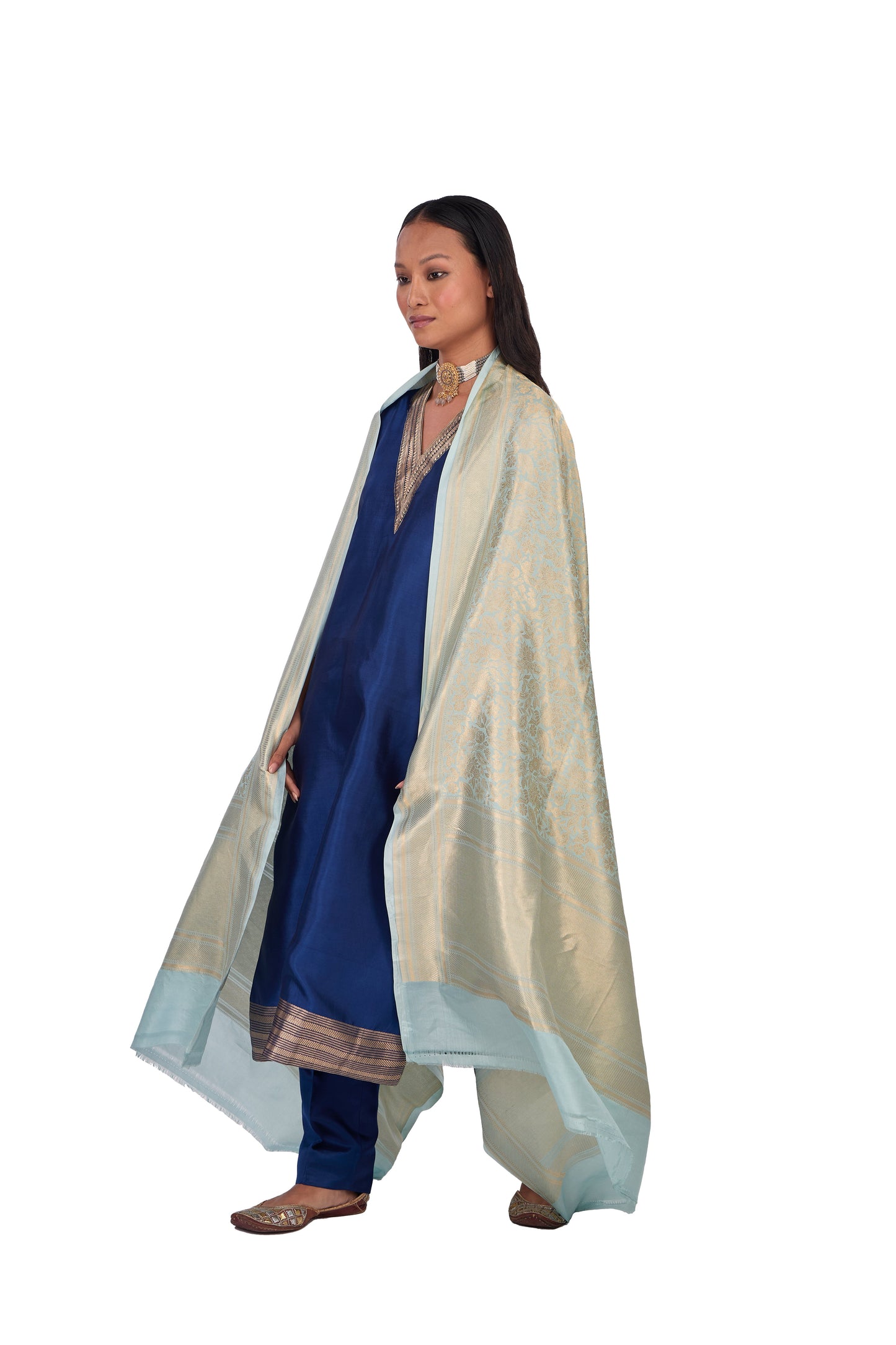 Sky Blue Katan silk Dupatta