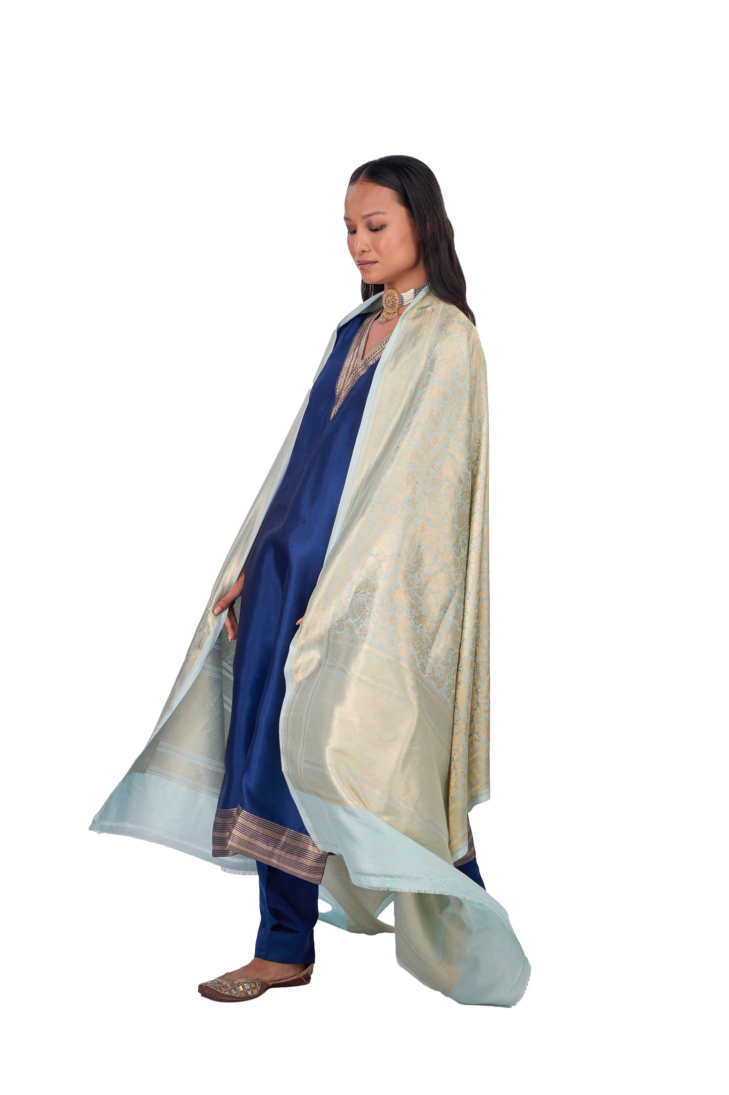 Sky Blue Katan silk Dupatta