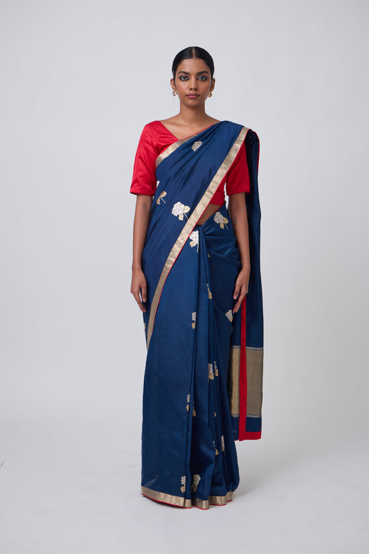 Booti -Navy Blue Silk Saree