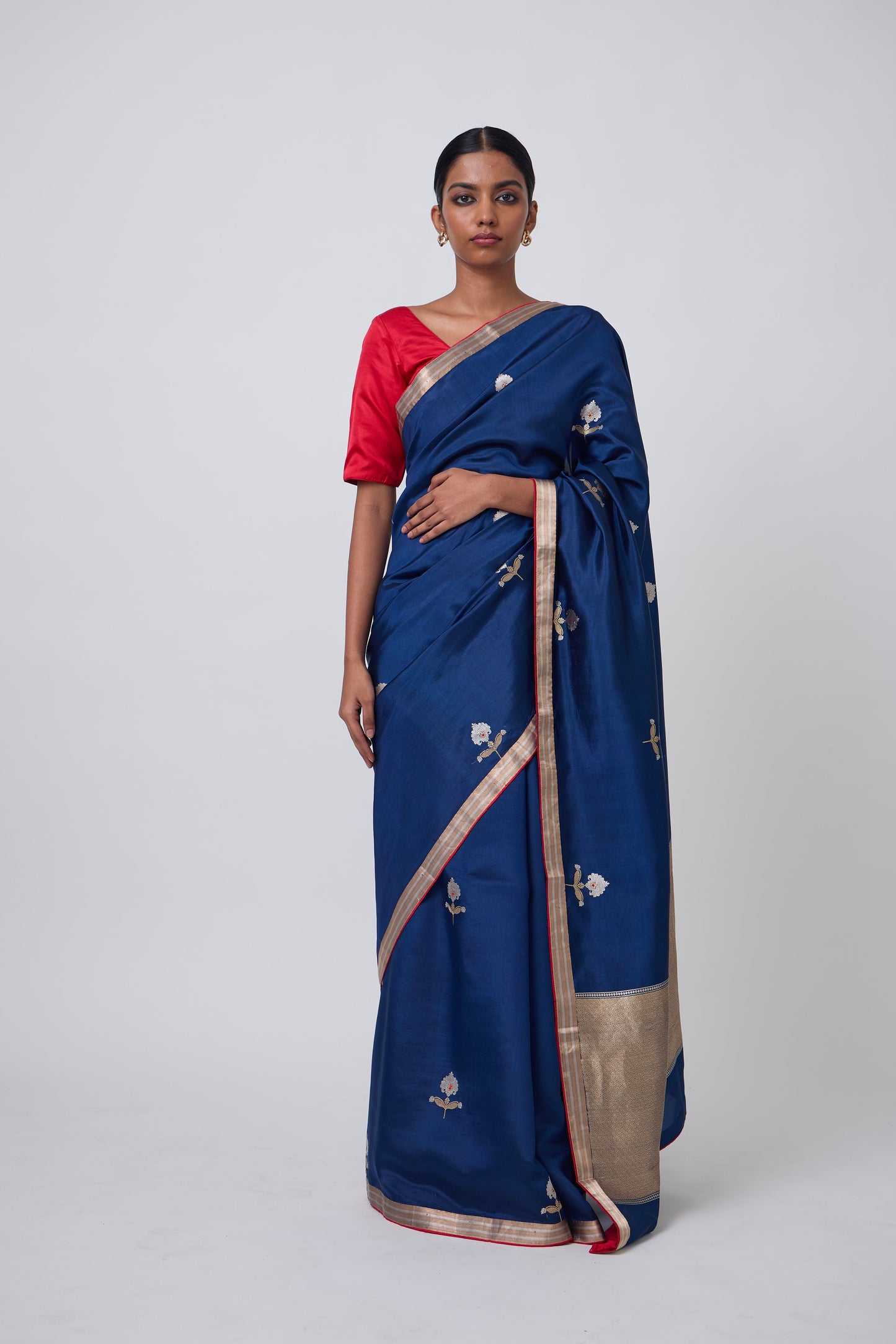 Booti - Navy Blue Silk Saree