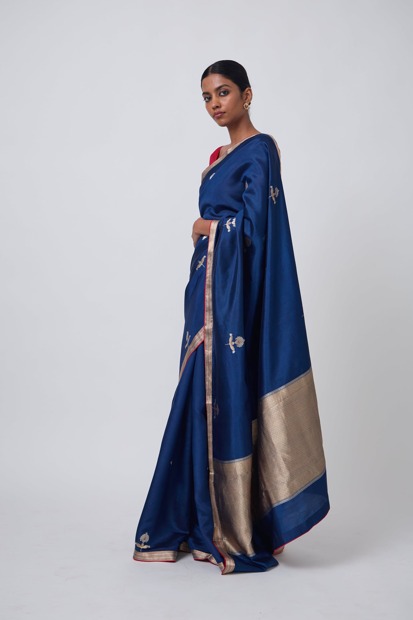 Booti - Navy Blue Silk Saree