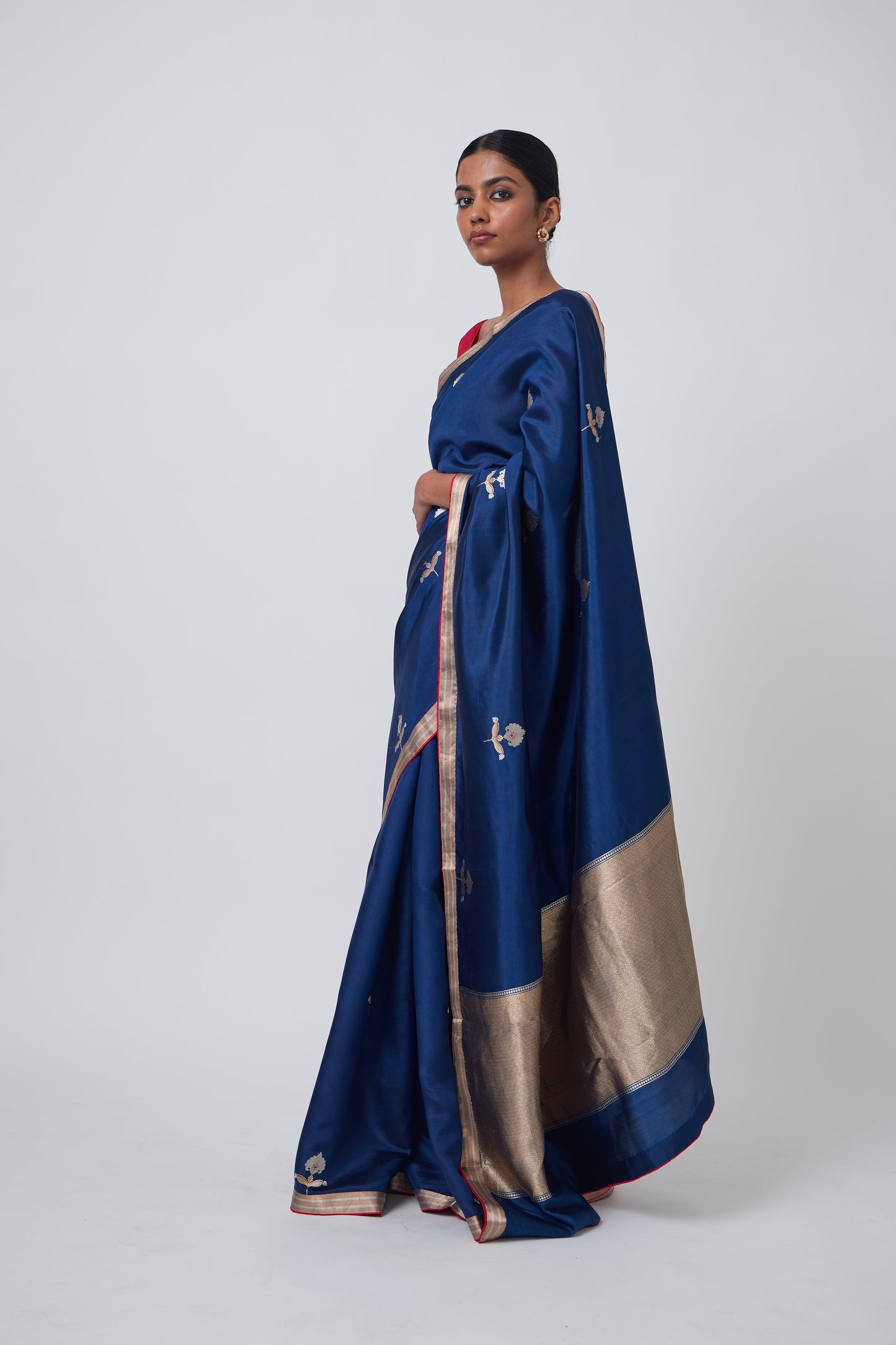 Booti - Navy Blue Silk Saree