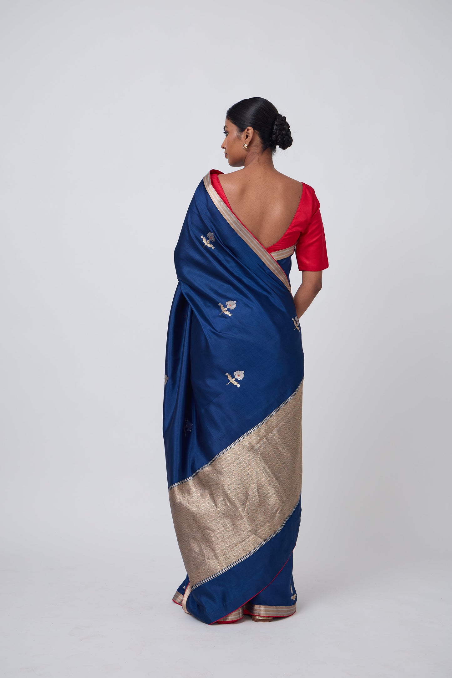 Booti - Navy Blue Silk Saree