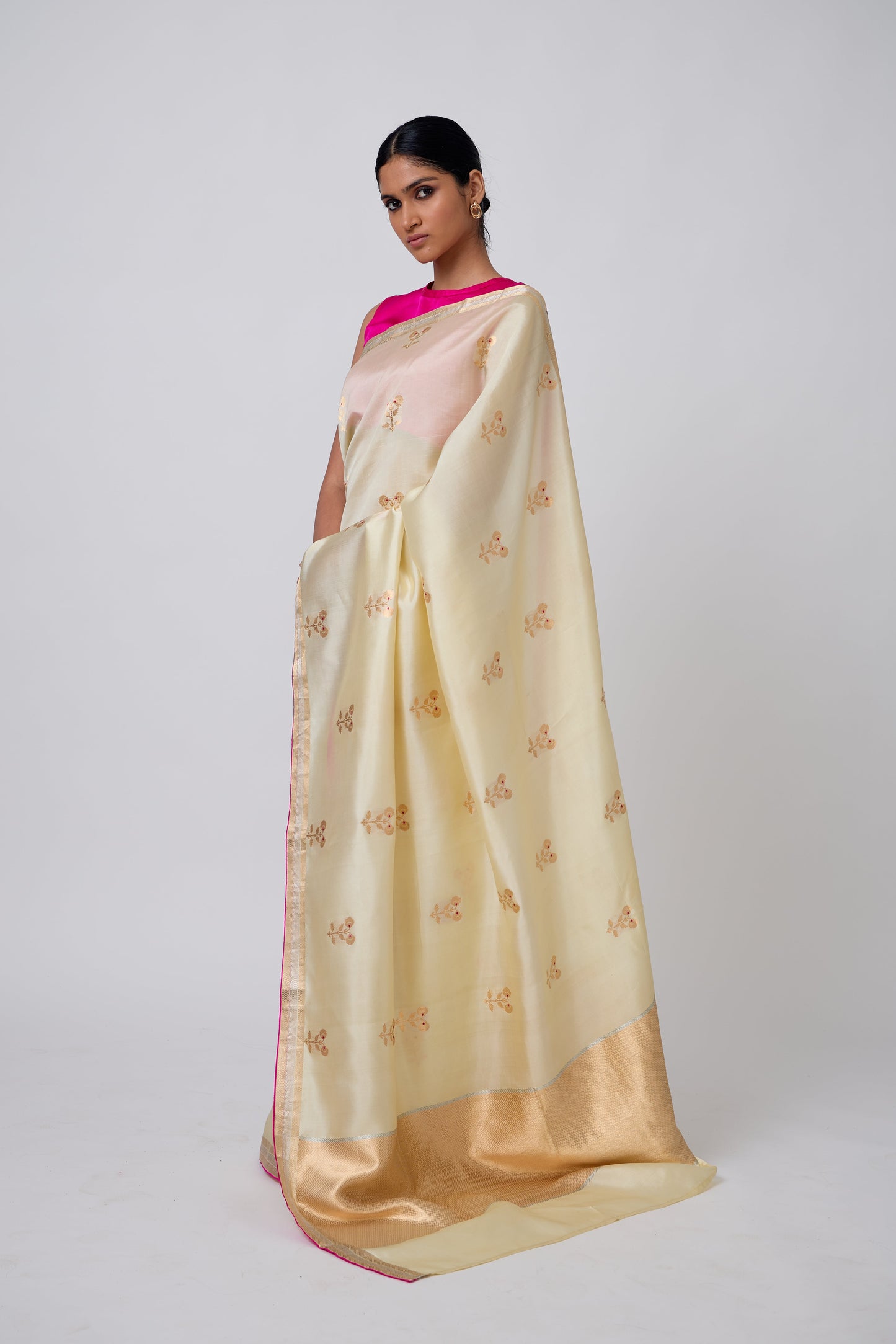Booti - Beige Silk Saree