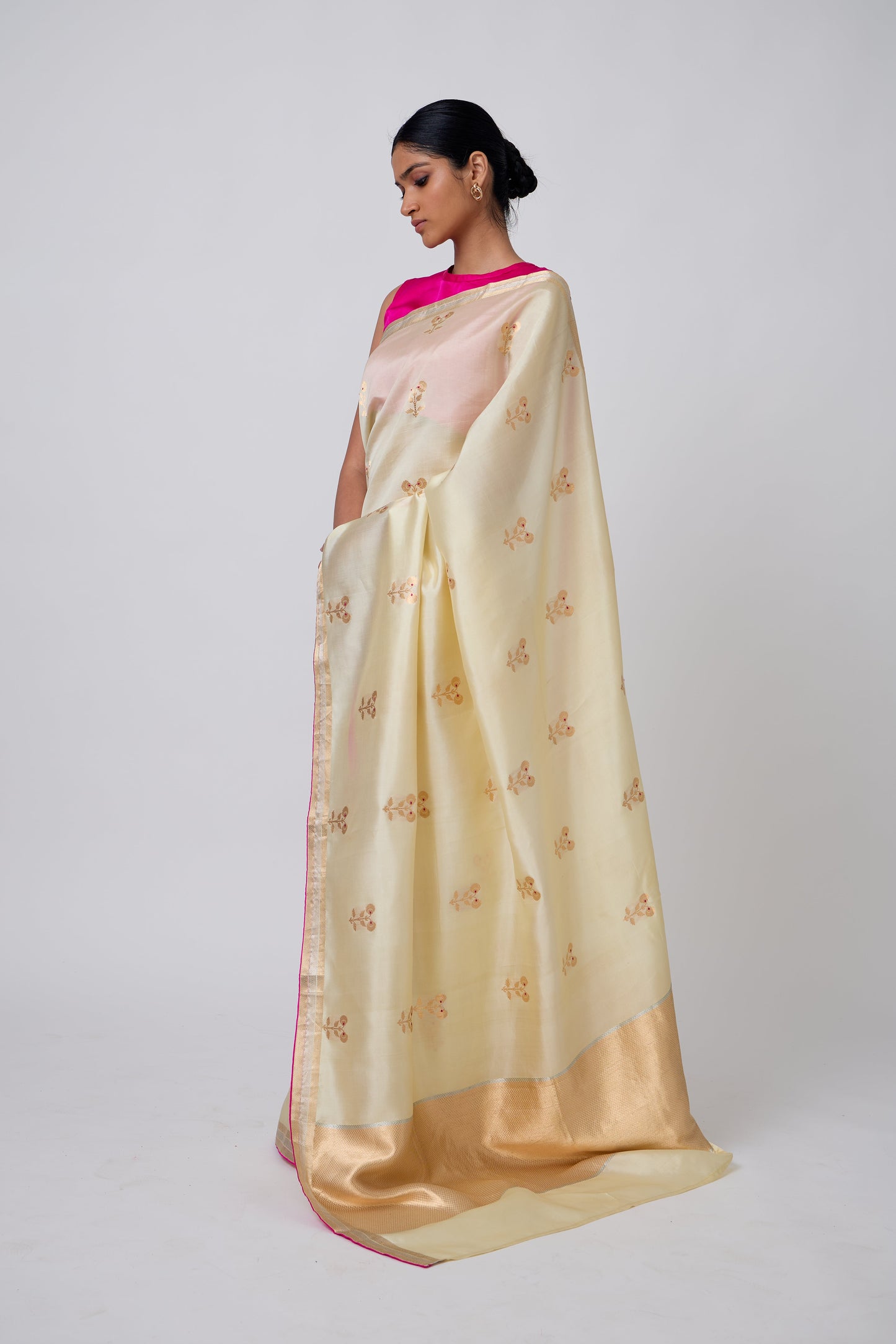 Booti - Beige Silk Saree