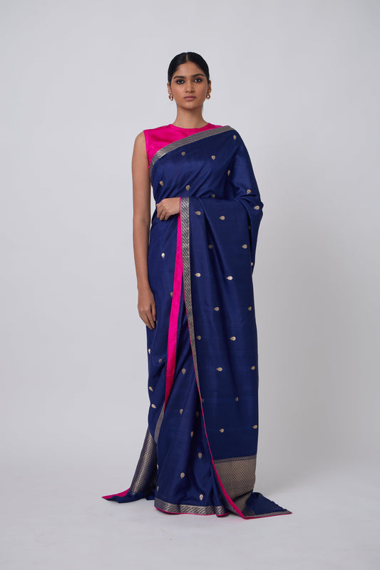 Booti - Navy Blue Silk Saree