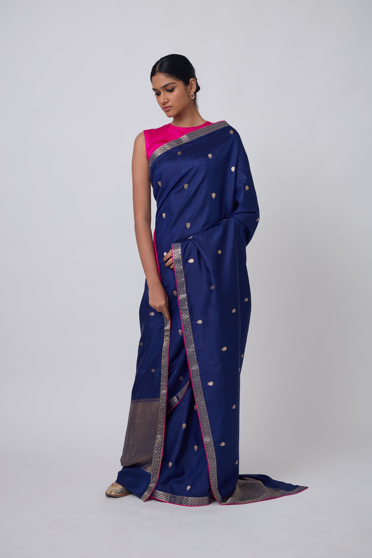 Booti - Navy Blue Silk Saree