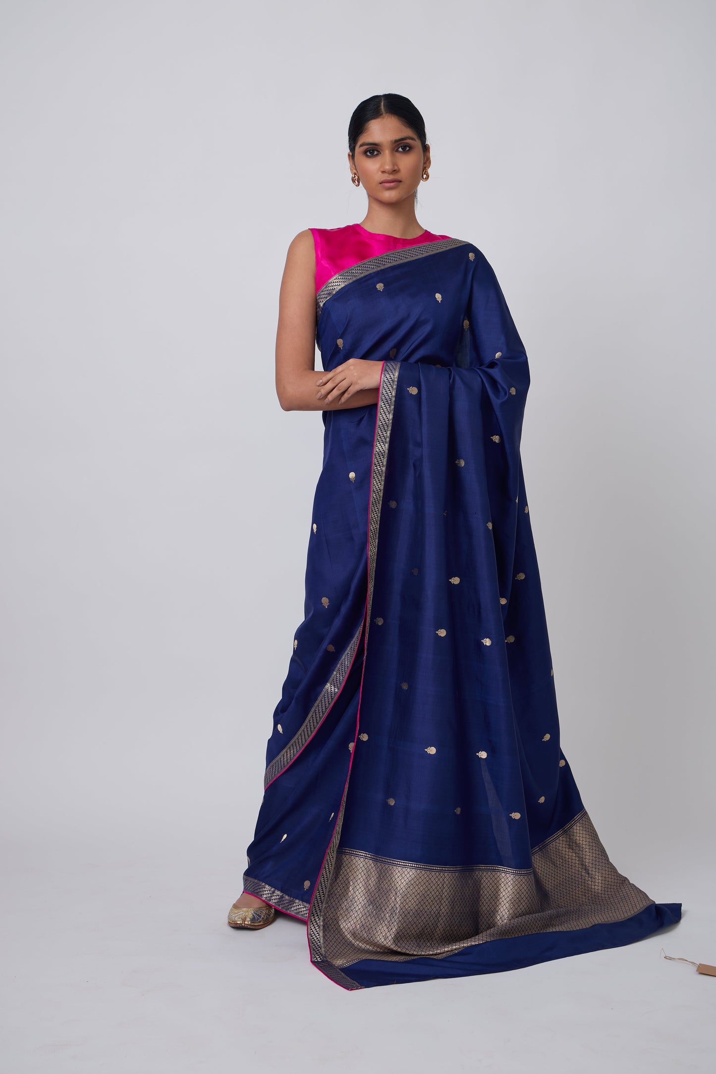 Booti - Navy Blue Silk Saree