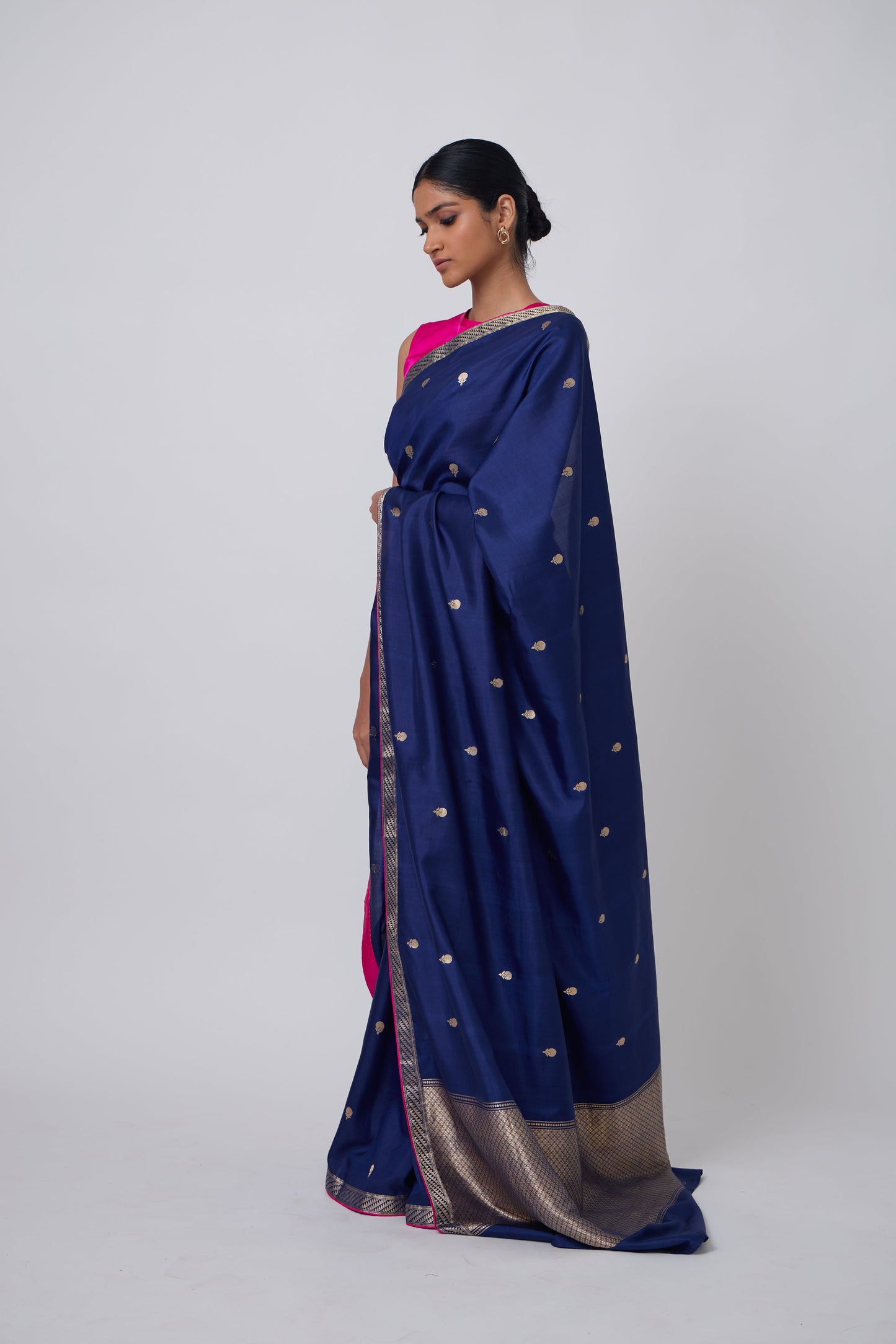 Booti - Navy Blue Silk Saree