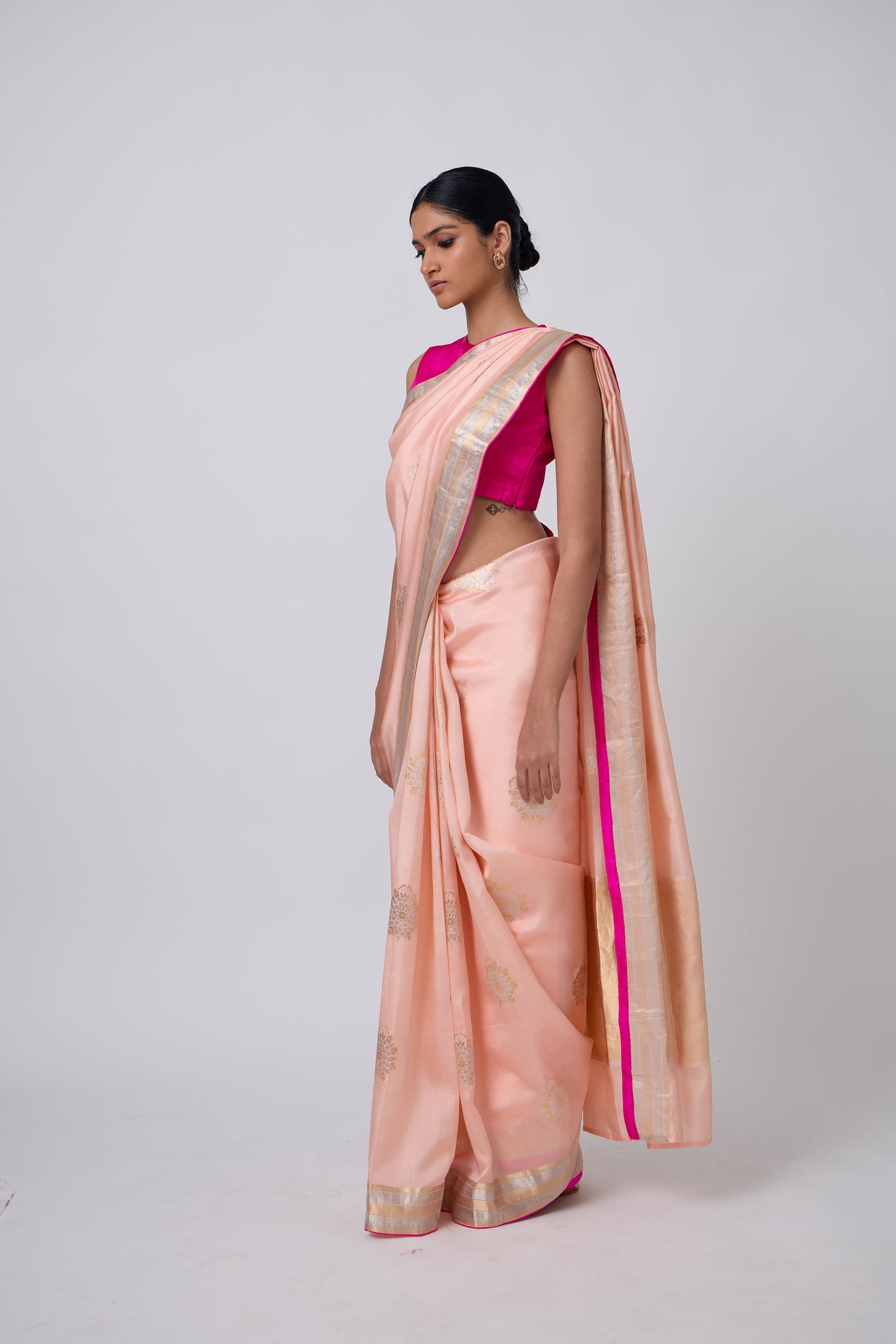 Booti - Peach Silk Saree