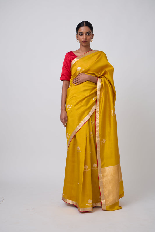 Booti - Mustard Silk Saree