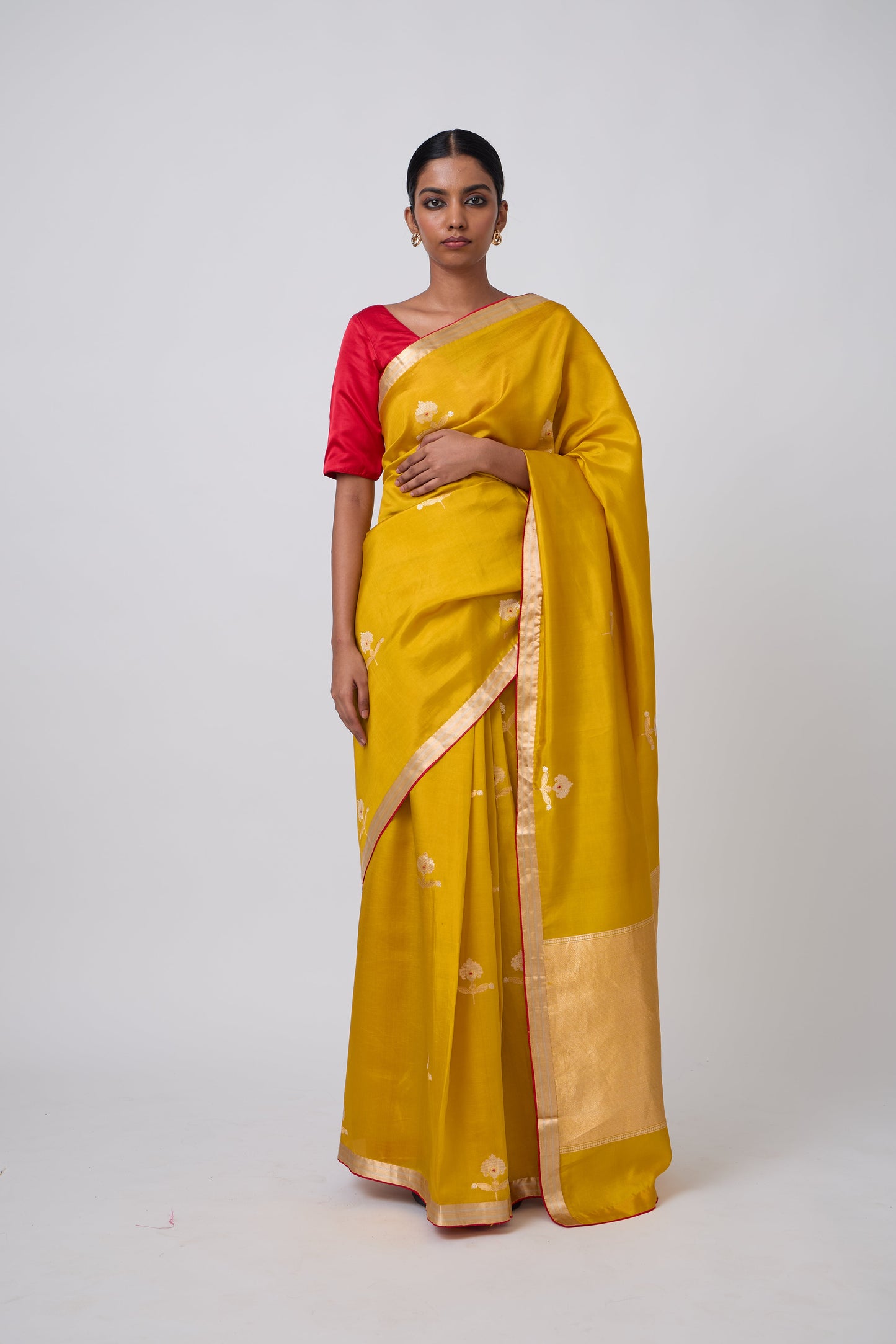 Booti - Mustard Silk Saree