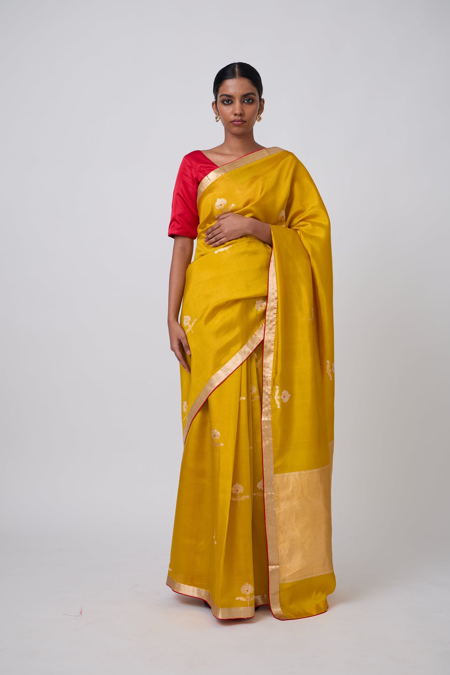 Booti - Mustard Silk Saree