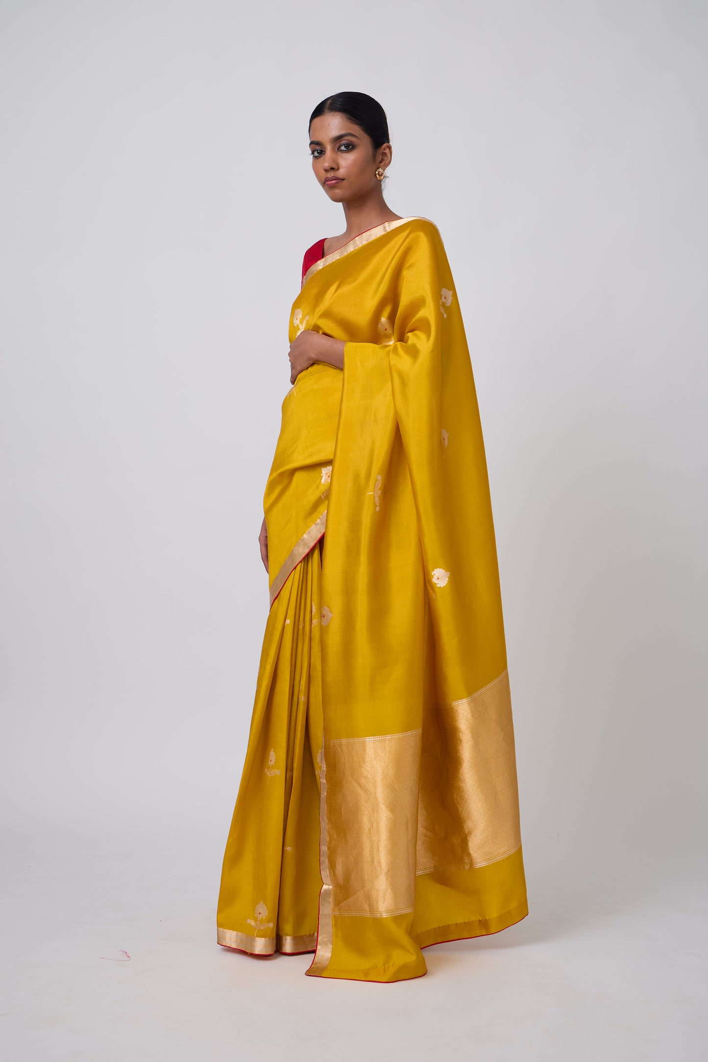 Booti - Mustard Silk Saree