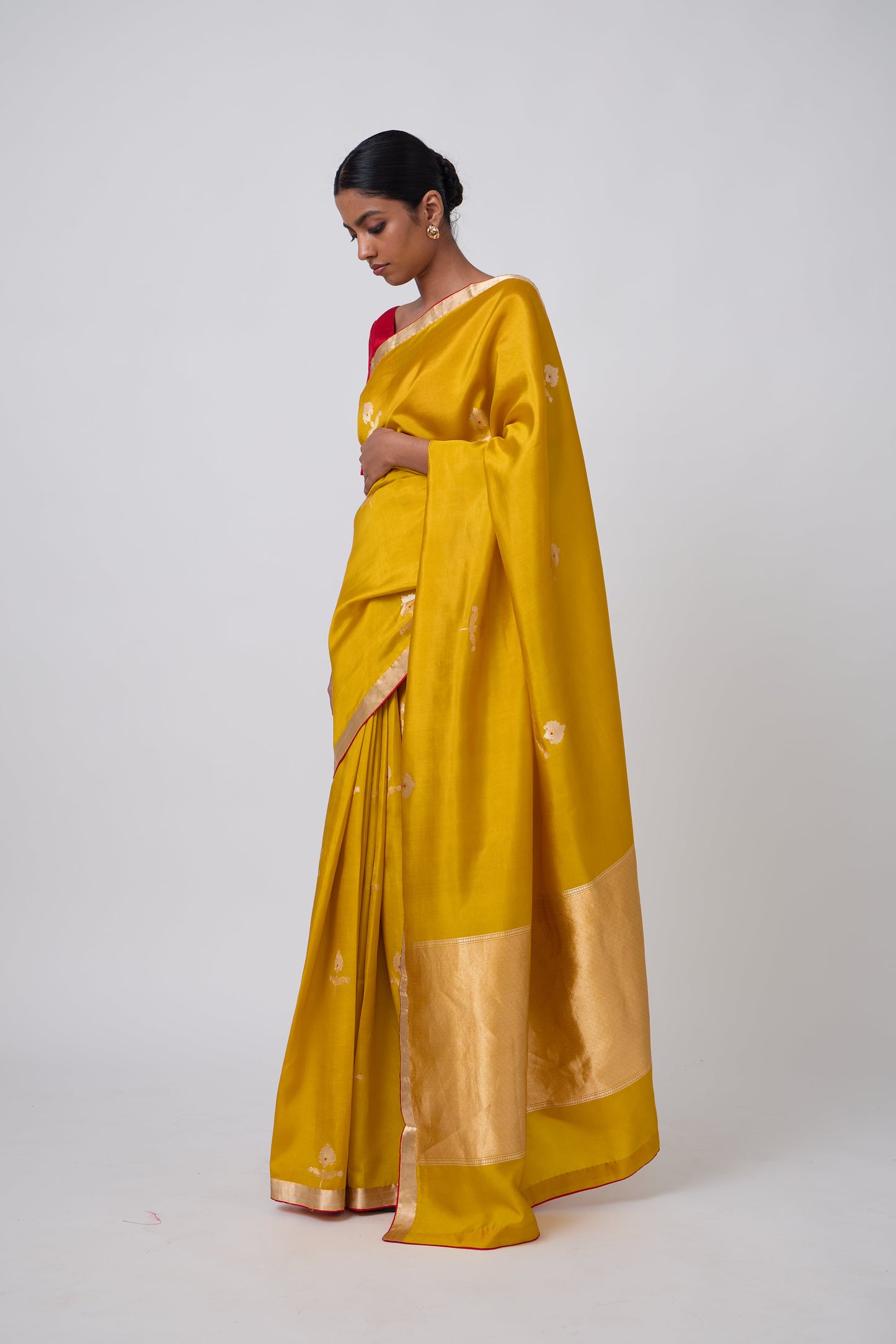Booti - Mustard Silk Saree