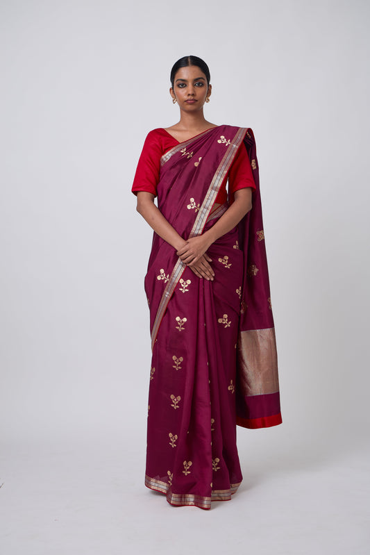 Booti - Wine Silk Saree