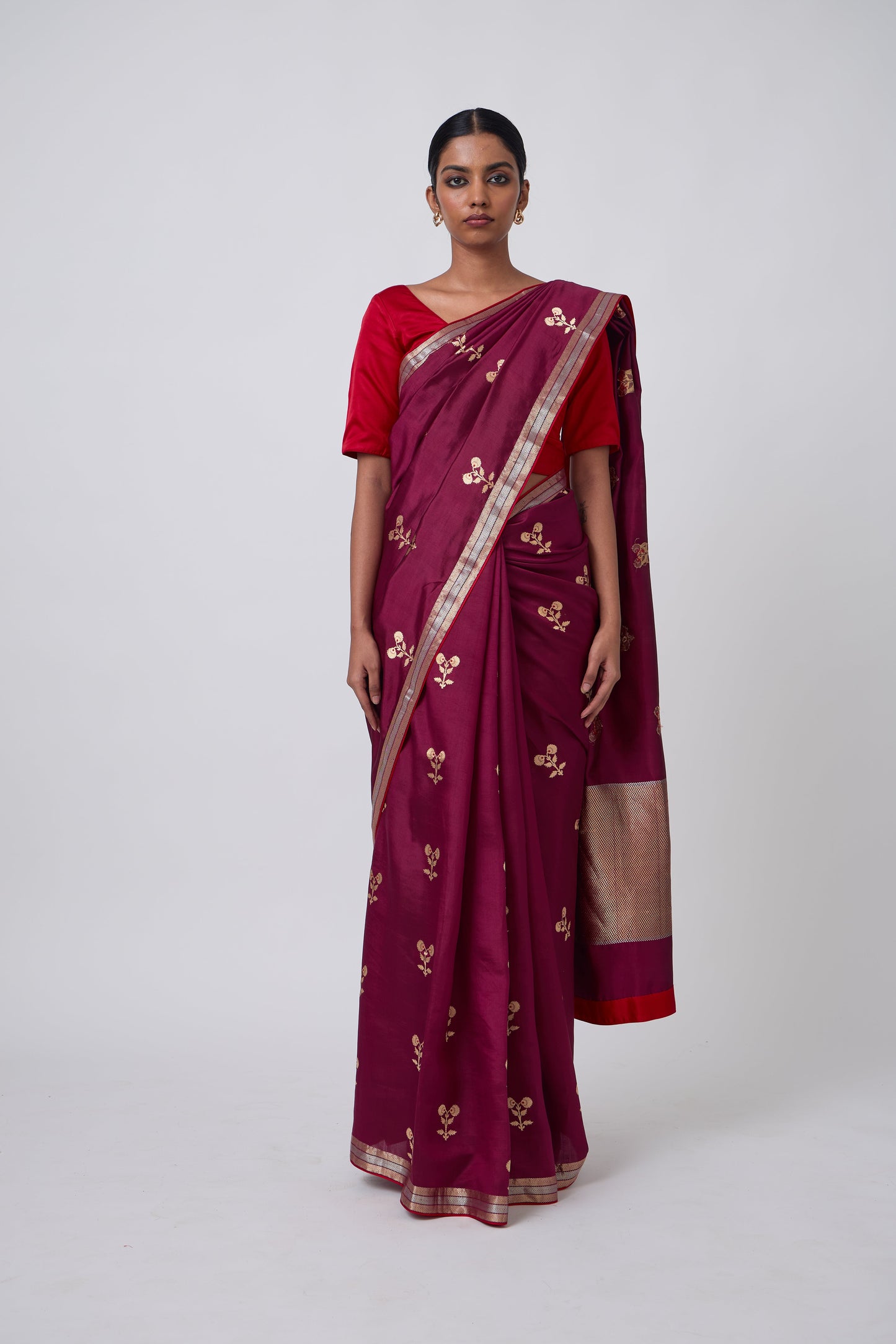 Booti - Wine Silk Saree