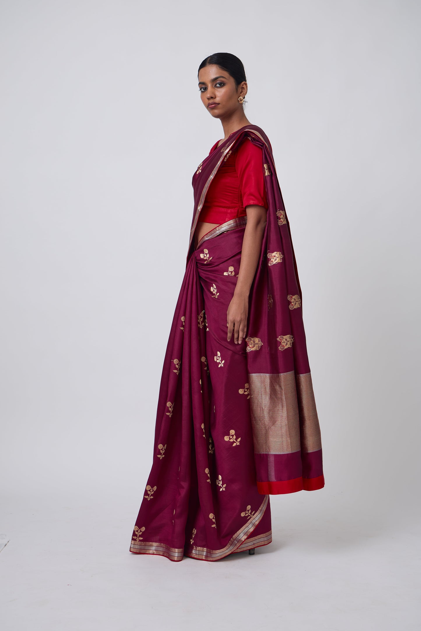 Booti - Wine Silk Saree