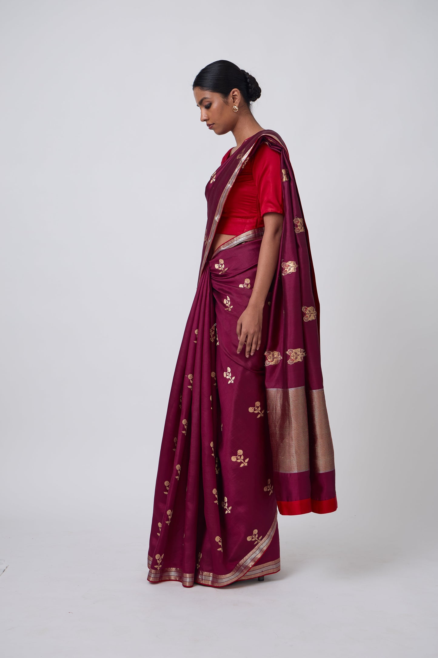 Booti - Wine Silk Saree