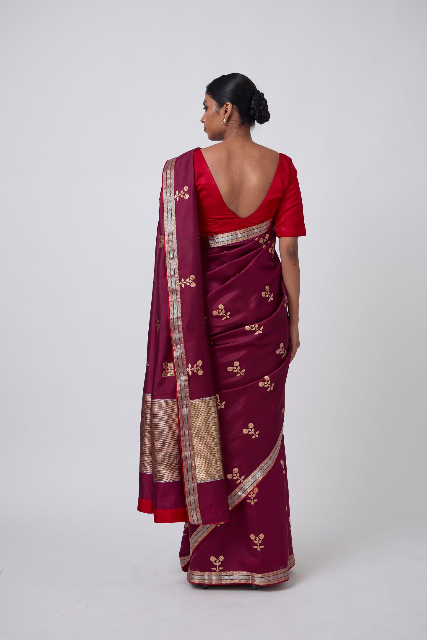Booti - Wine Silk Saree