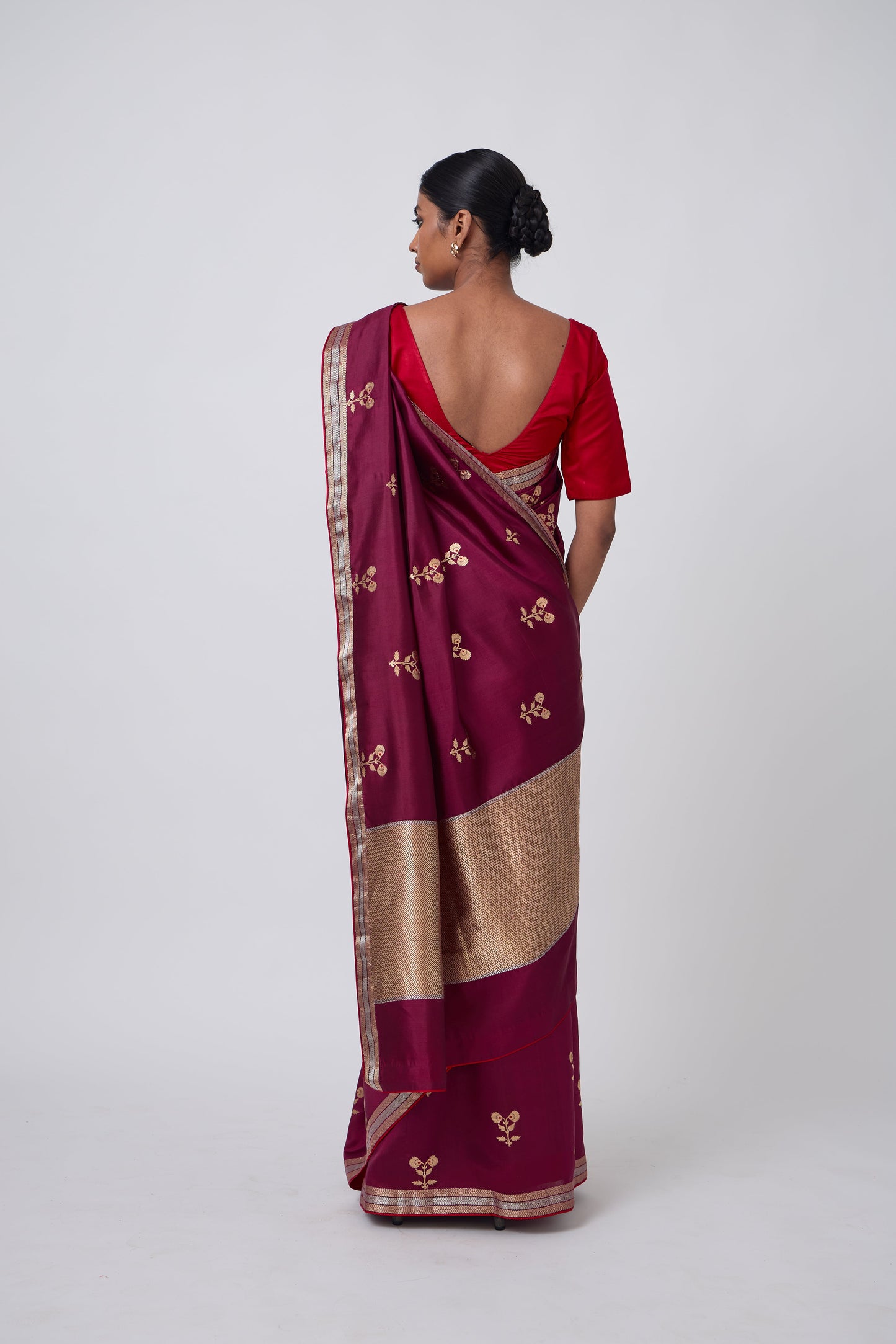 Booti - Wine Silk Saree
