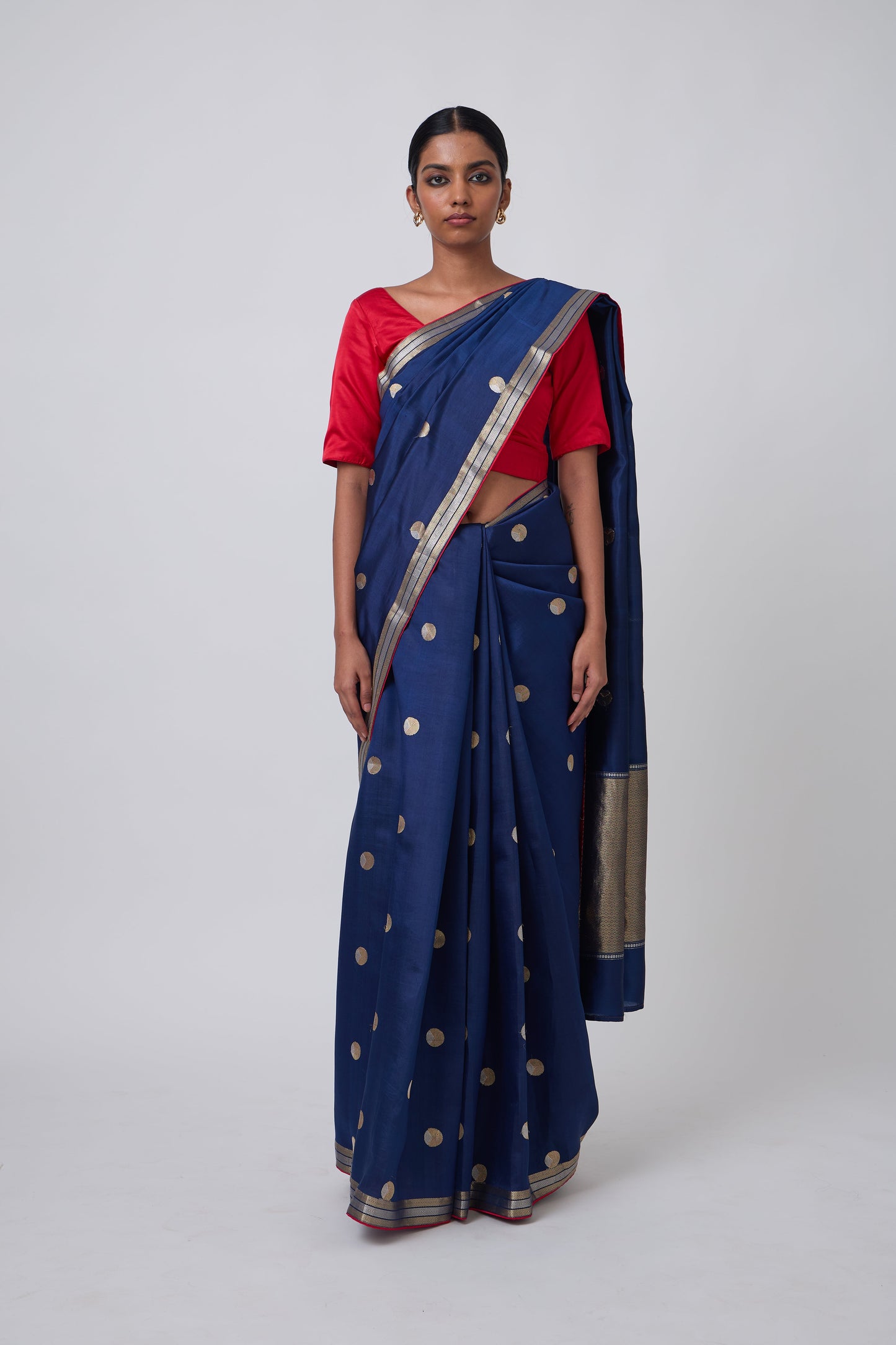 Booti - Navy Blue Silk Saree