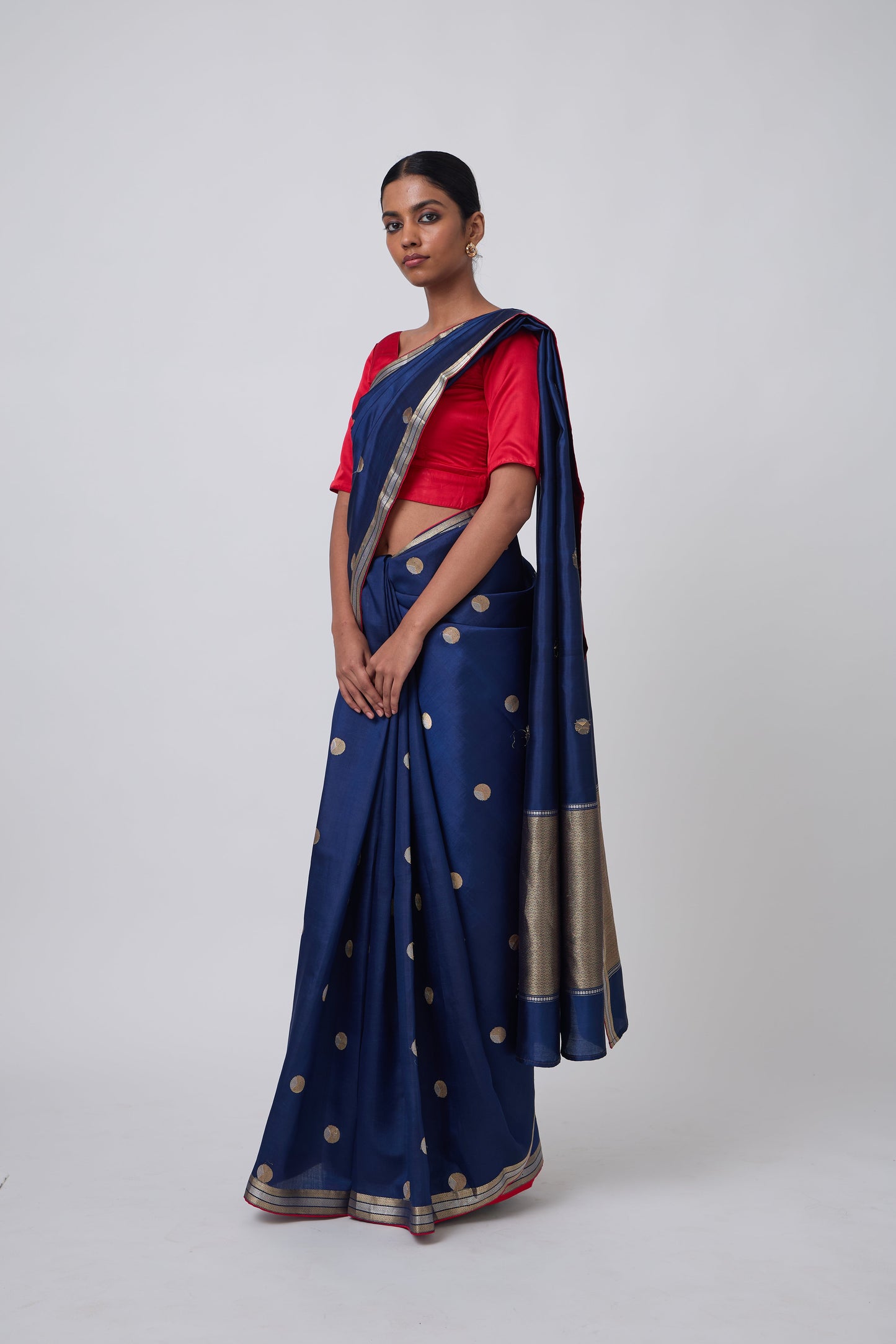 Booti - Navy Blue Silk Saree