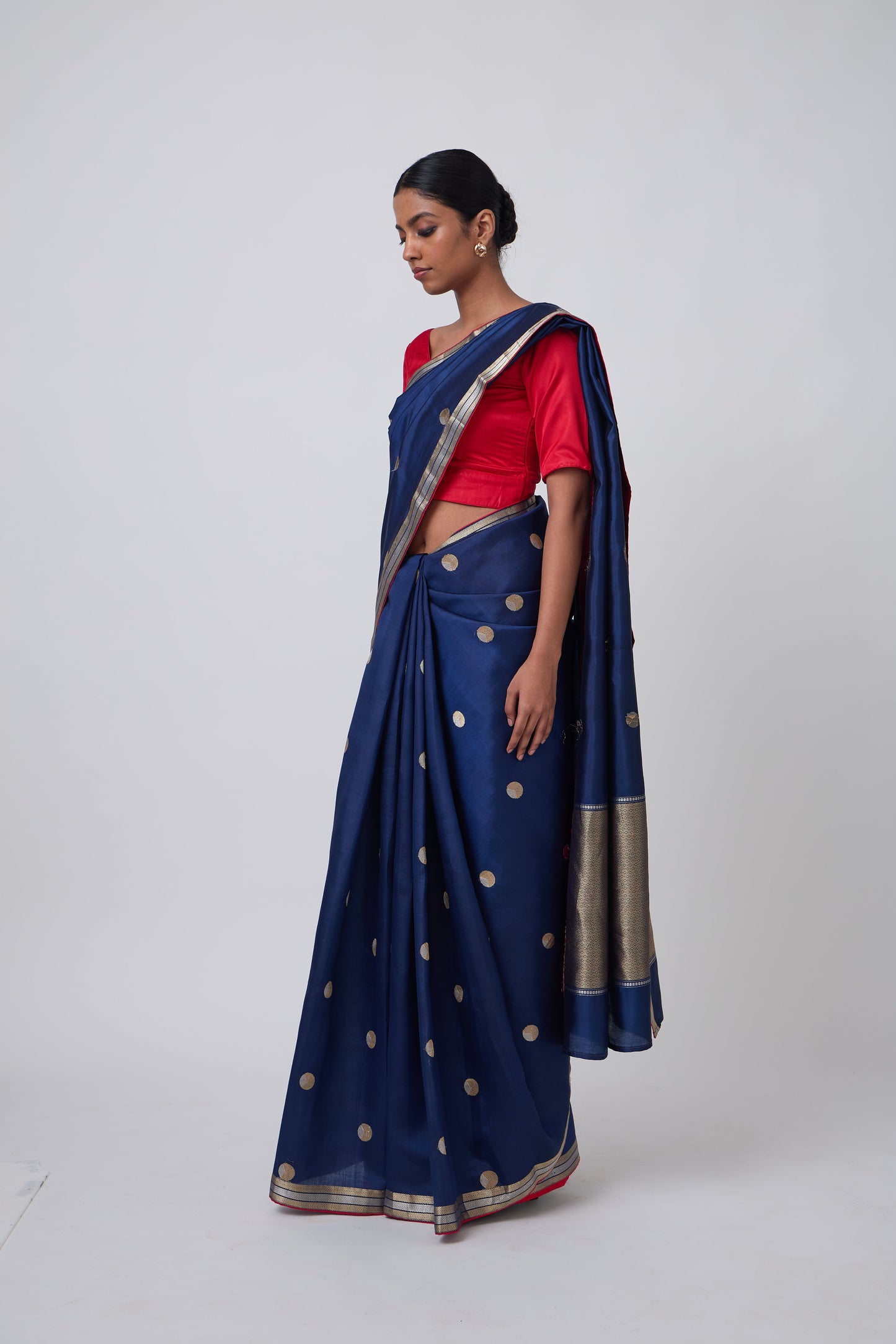 Booti - Navy Blue Silk Saree