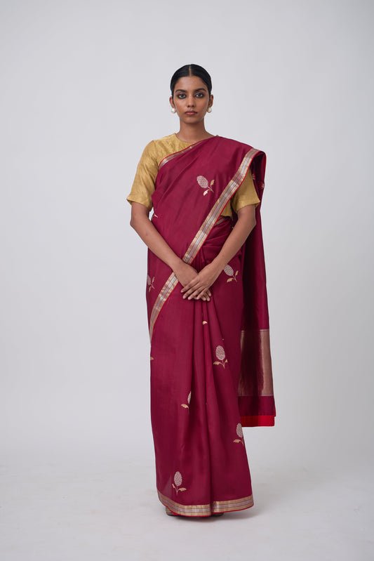 Booti - Wine Silk Saree