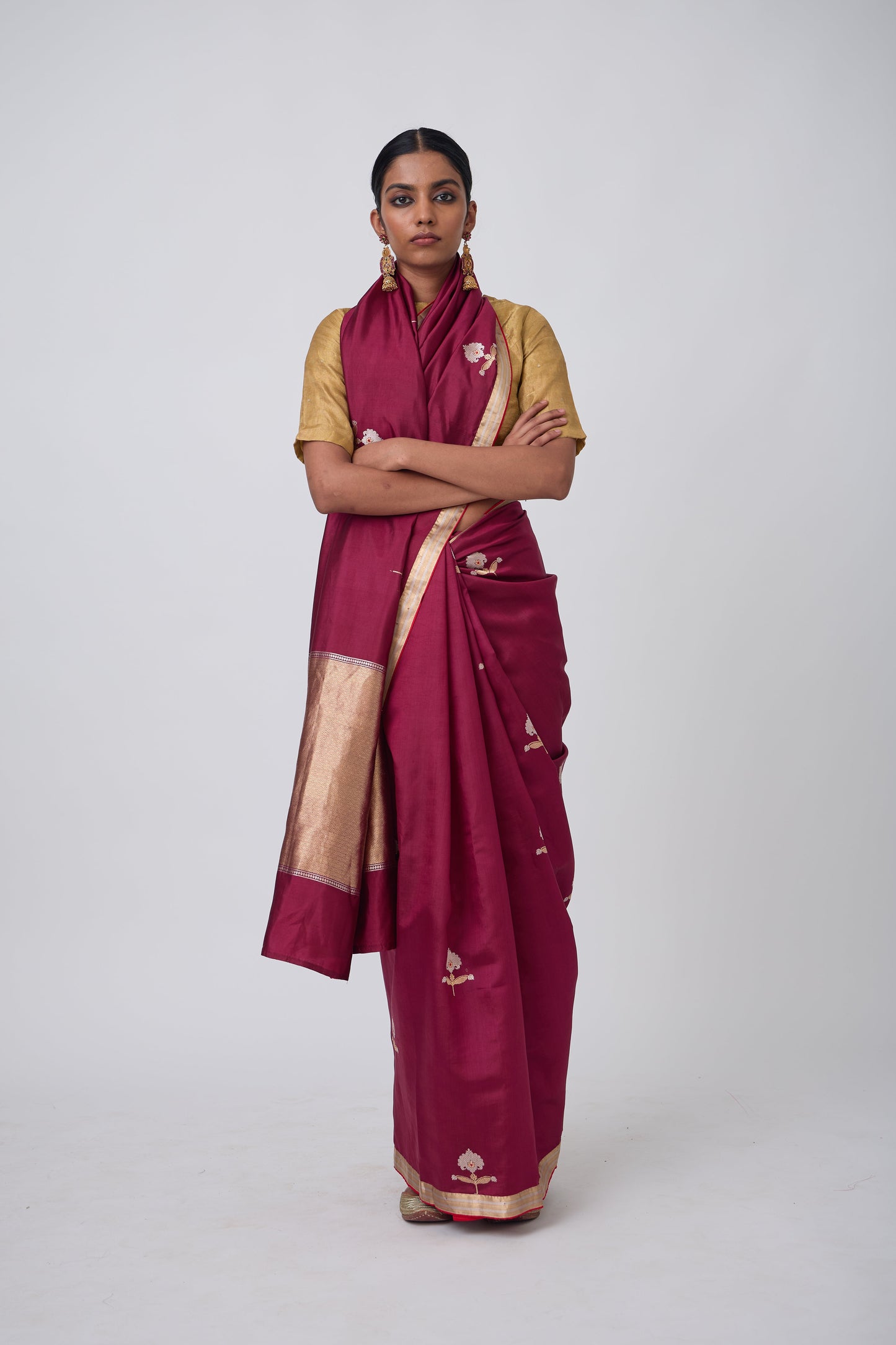 Booti - Wine Silk Saree