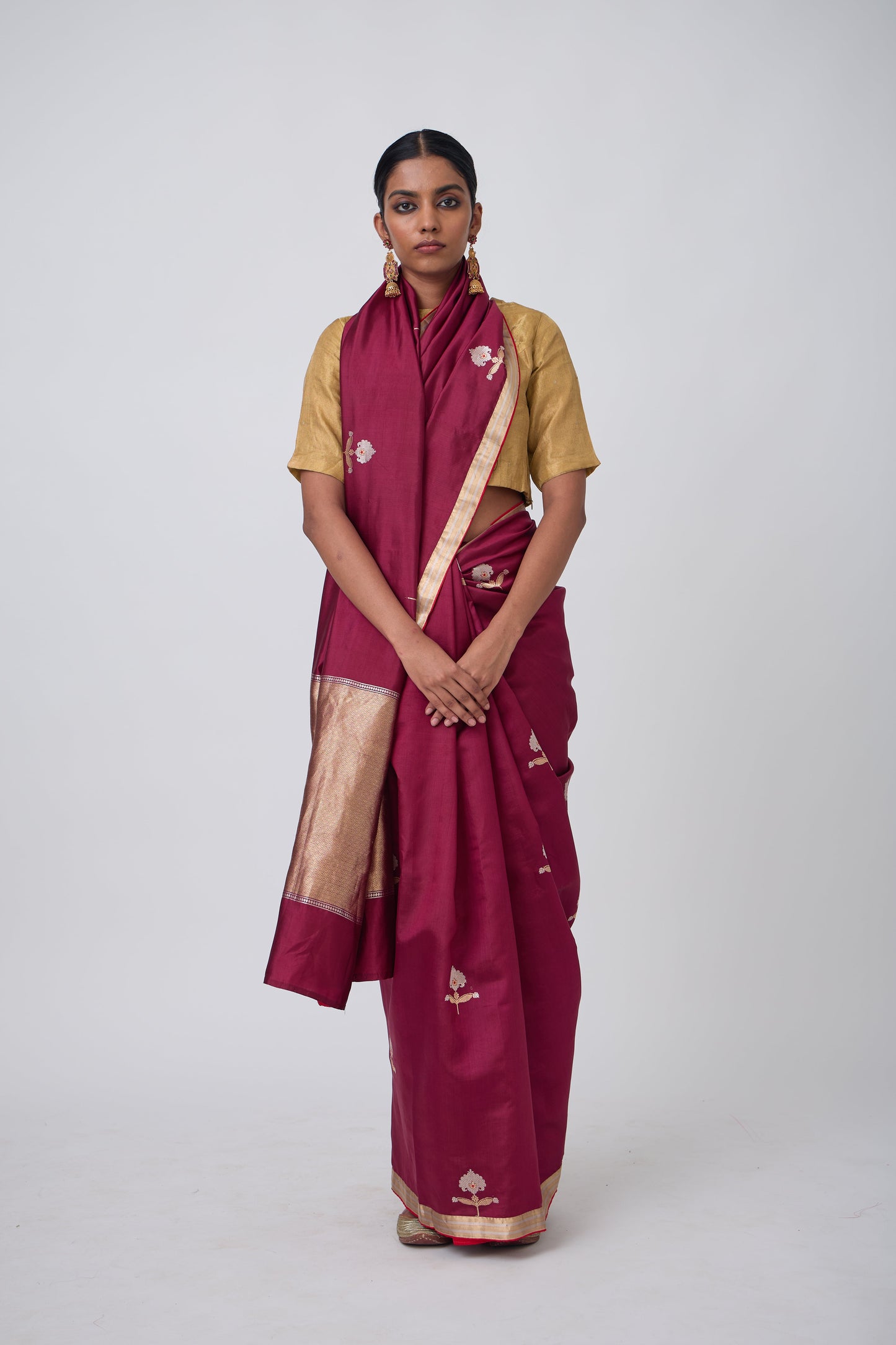 Booti - Wine Silk Saree