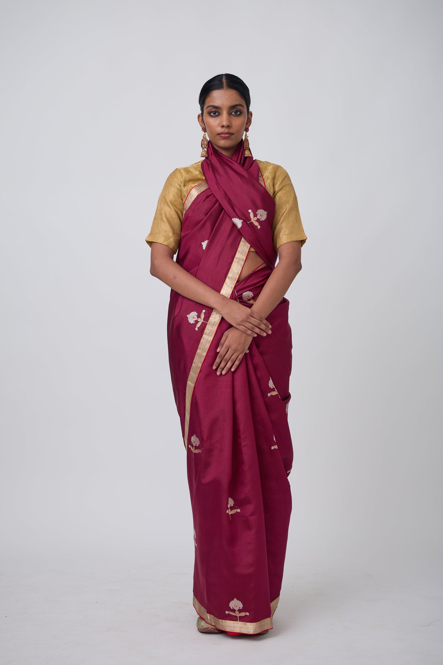 Booti - Wine Silk Saree