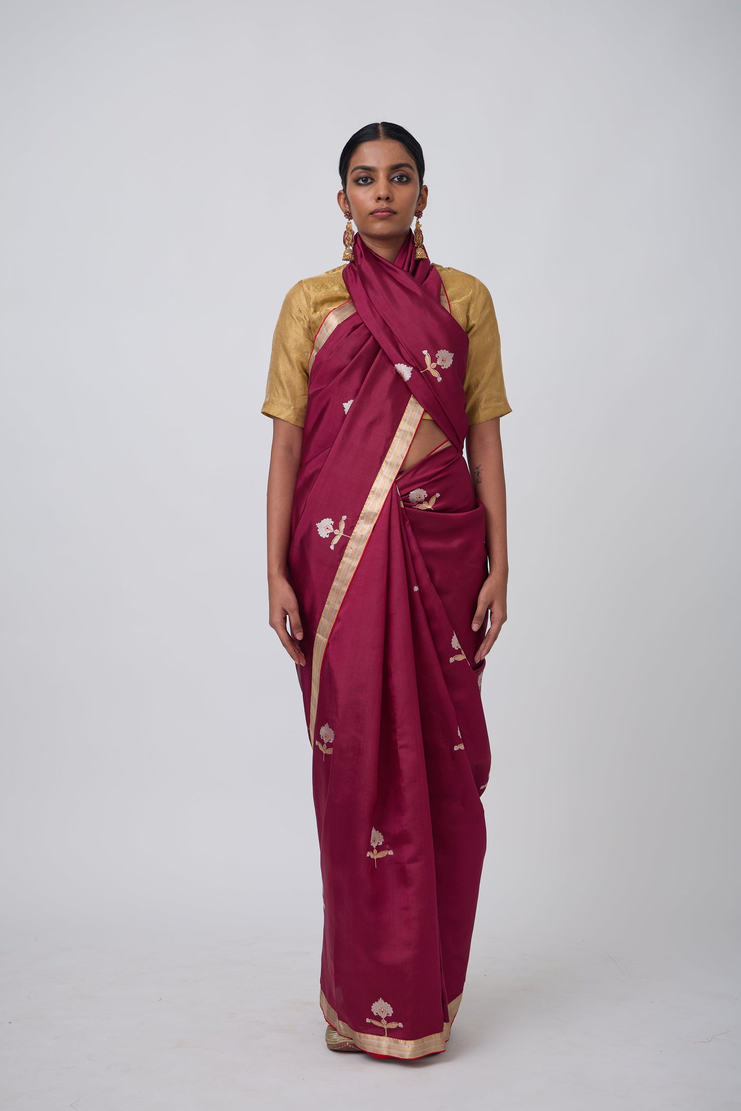 Booti - Wine Silk Saree