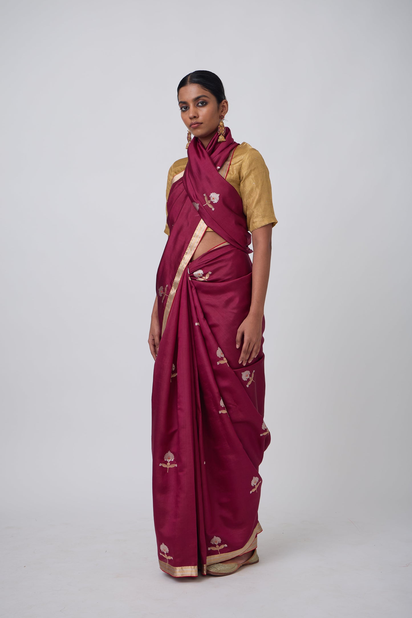 Booti - Wine Silk Saree