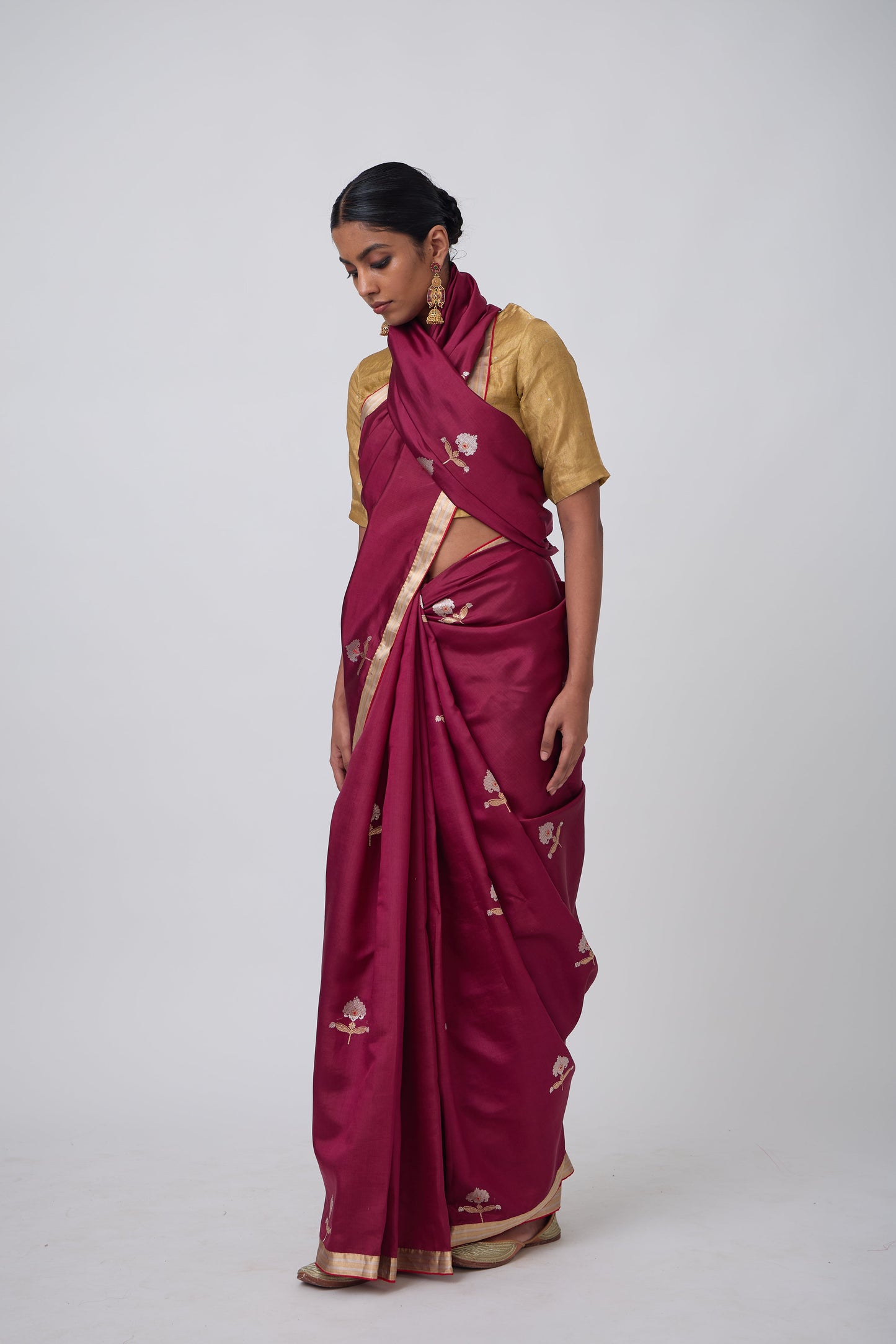 Booti - Wine Silk Saree