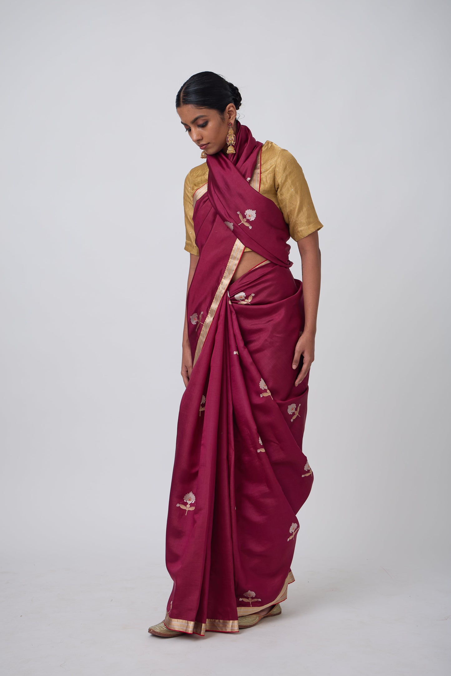 Booti - Wine Silk Saree