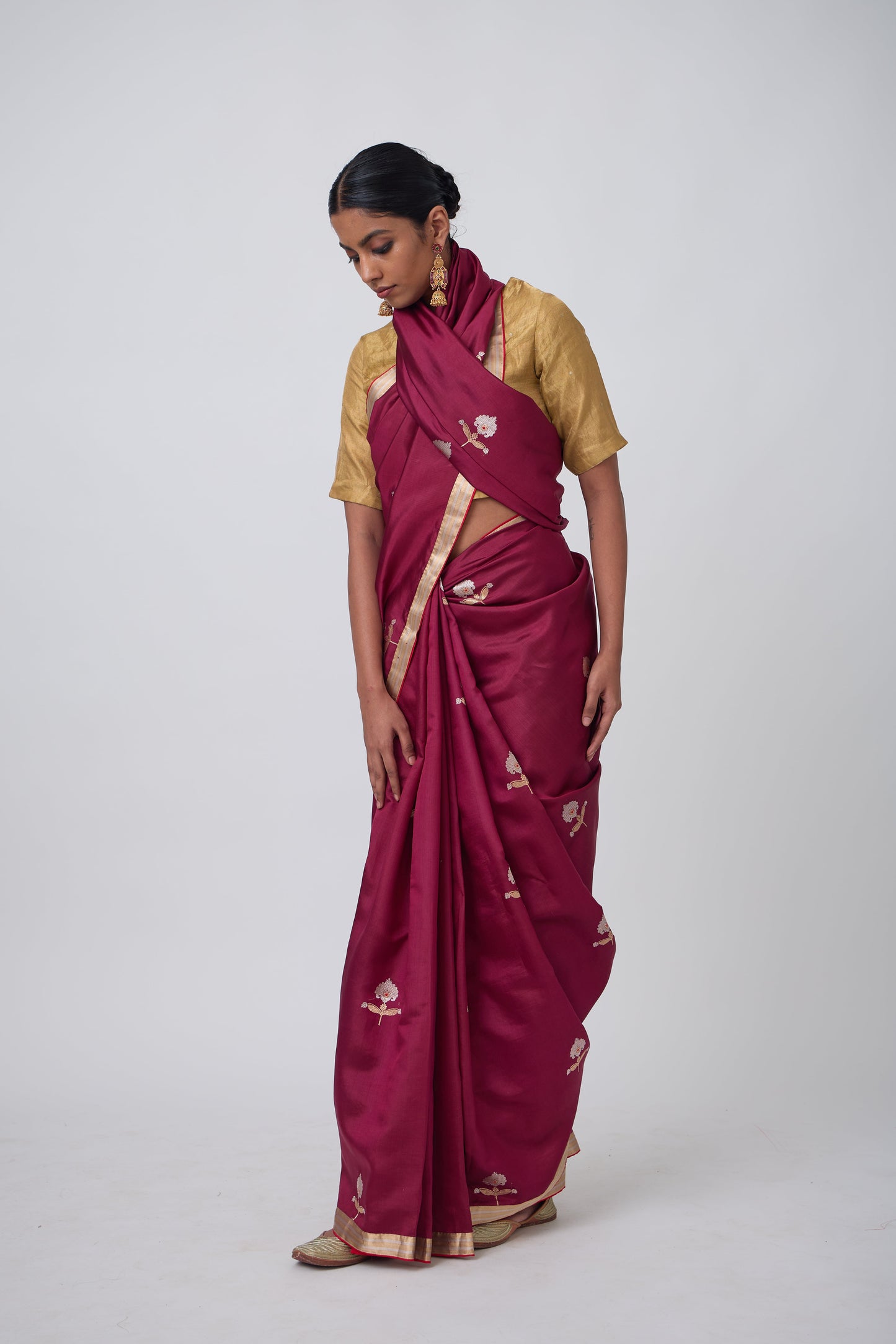Booti - Wine Silk Saree