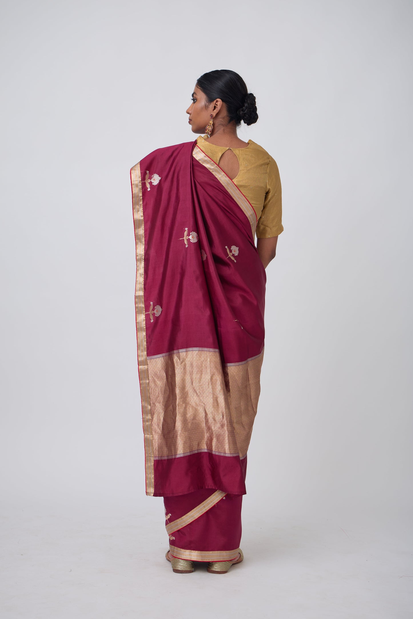 Booti - Wine Silk Saree