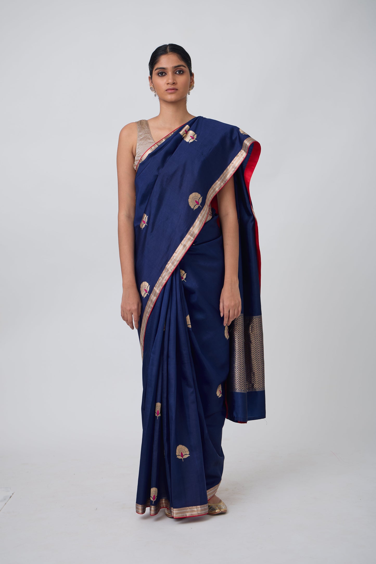 Booti - Navy Blue Silk Saree