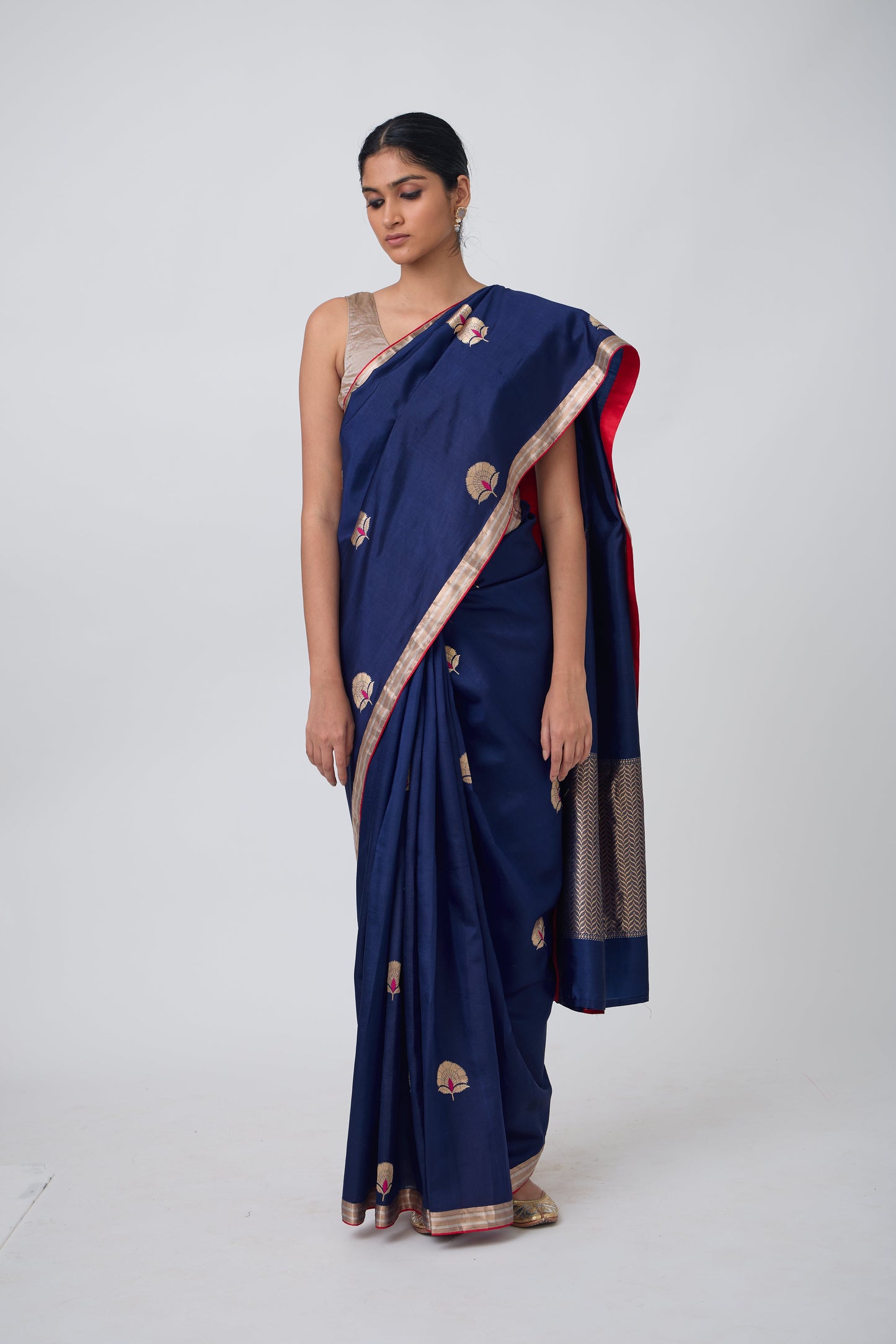Booti - Navy Blue Silk Saree