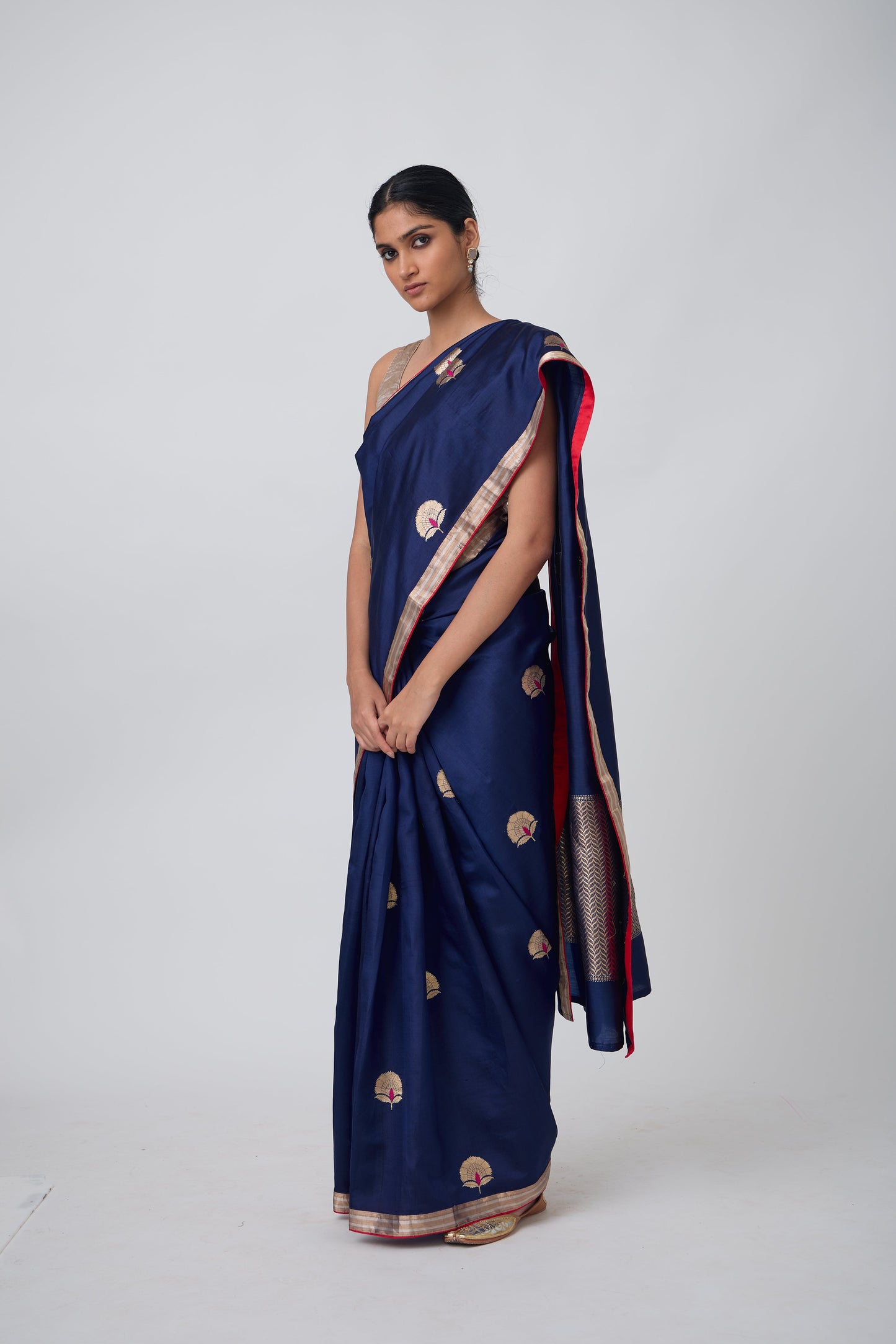 Booti - Navy Blue Silk Saree