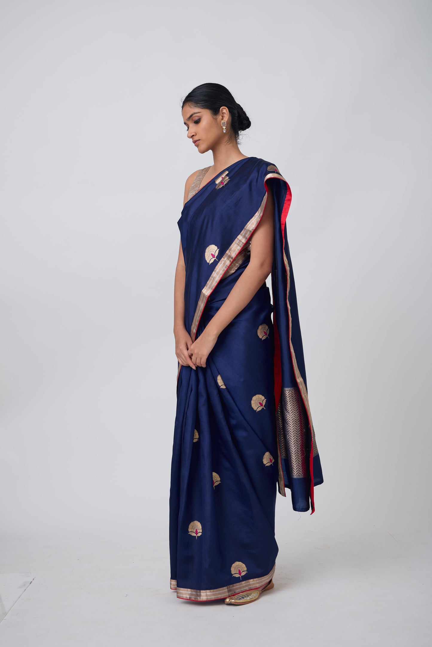 Booti - Navy Blue Silk Saree