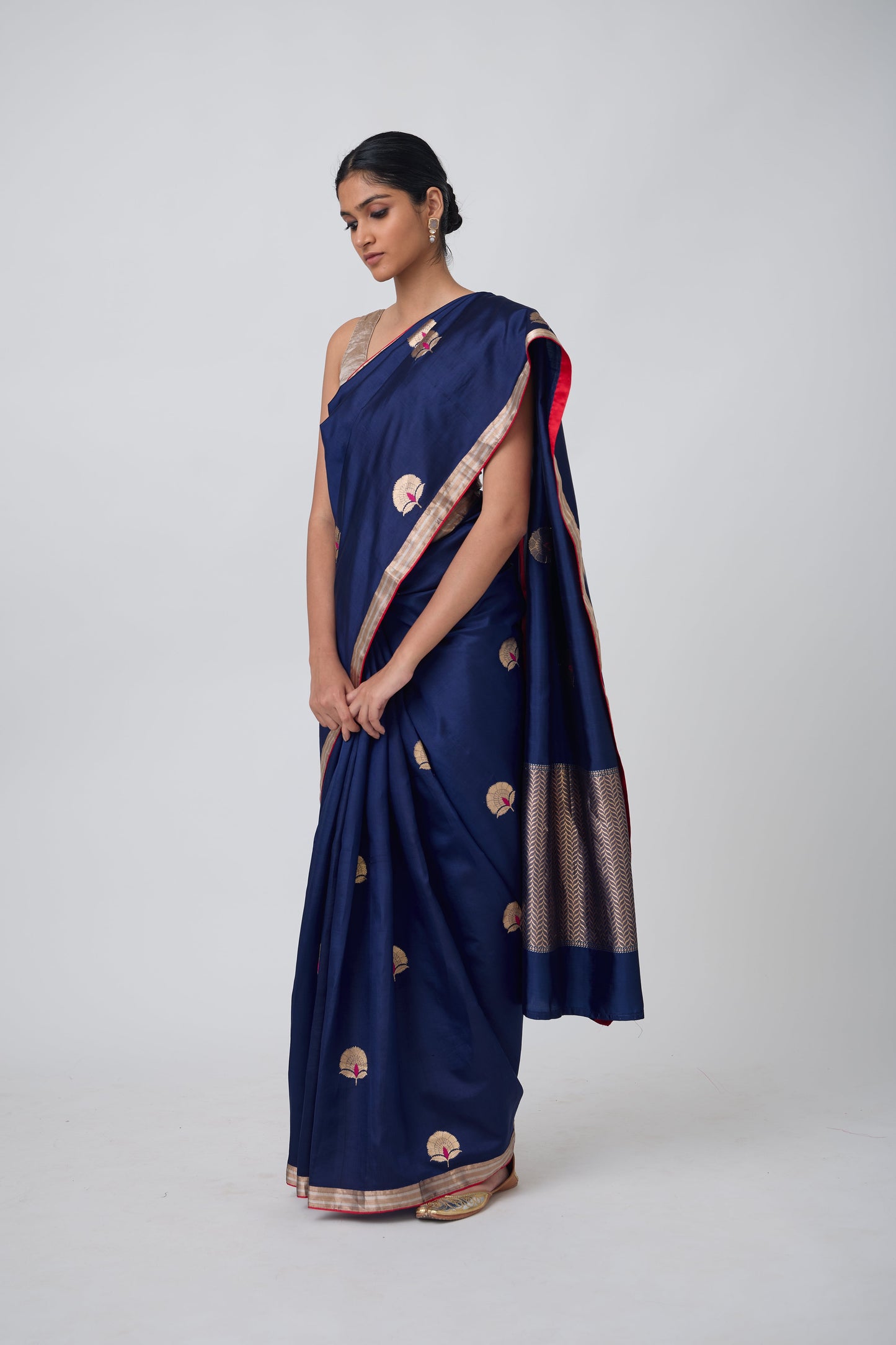 Booti - Navy Blue Silk Saree